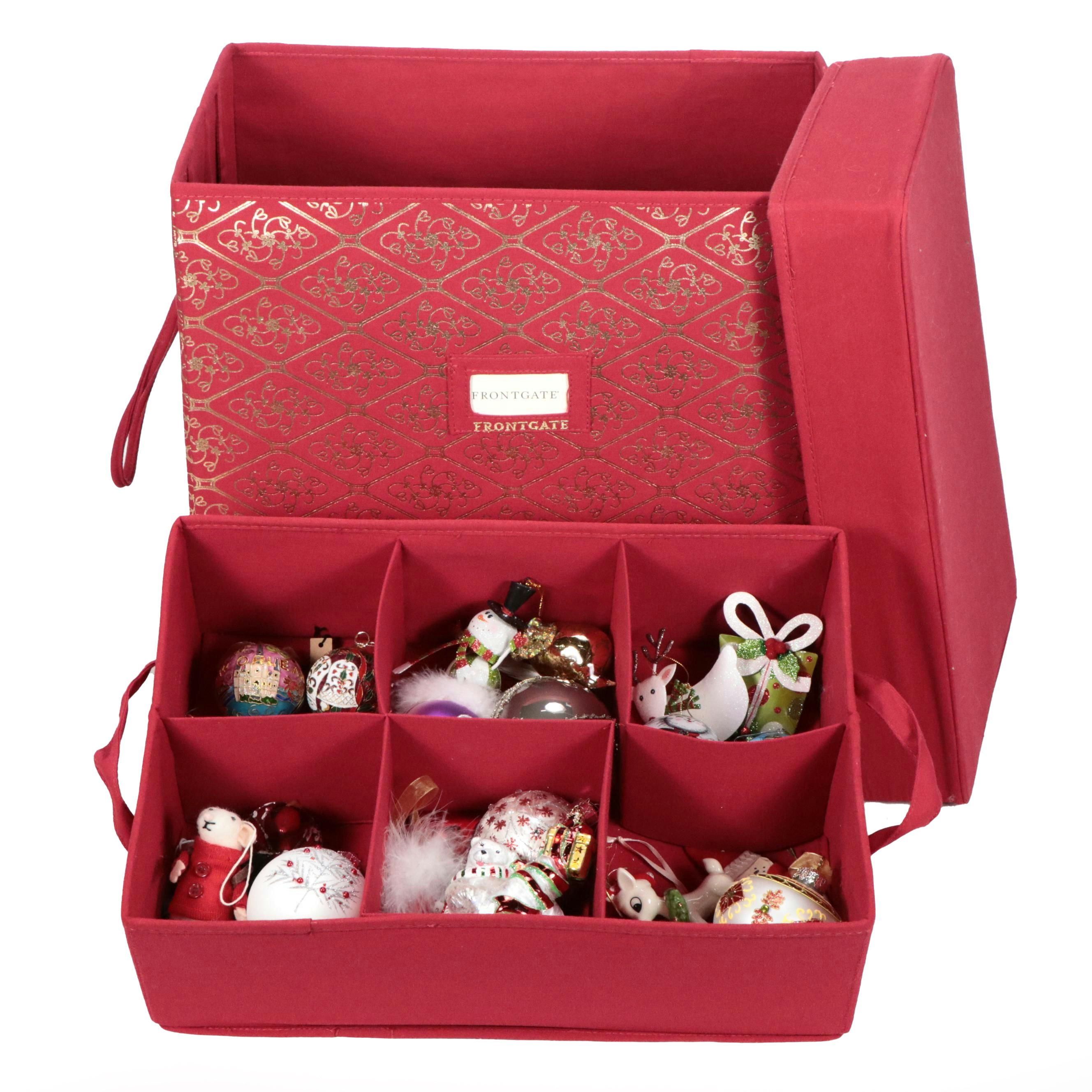 Frontgate Ornament Storage Container with Glass and Other Christmas Ornaments