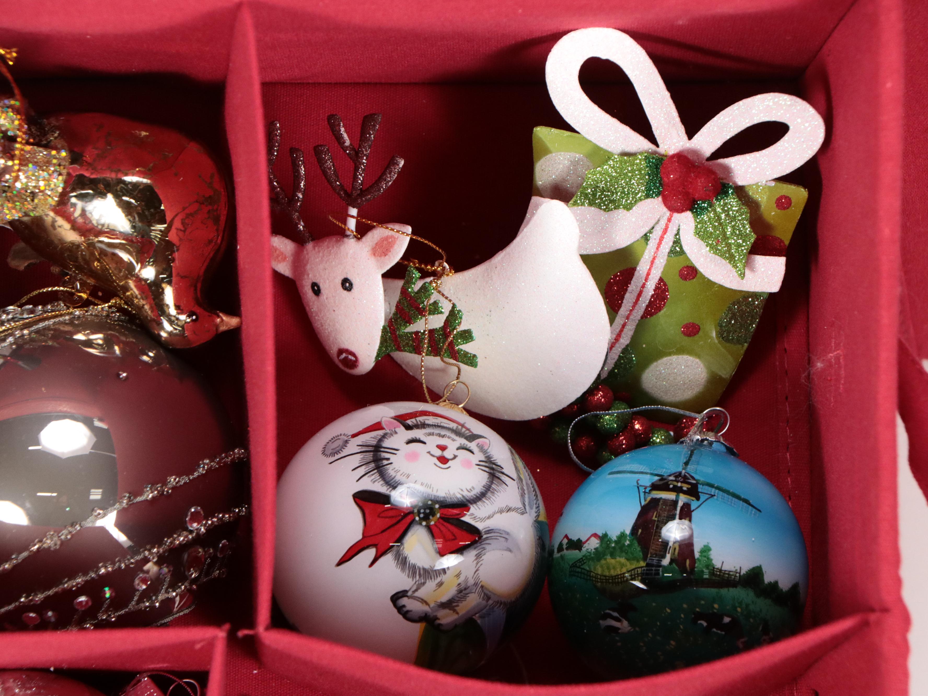 Frontgate Ornament Storage Container with Glass and Other Christmas Ornaments