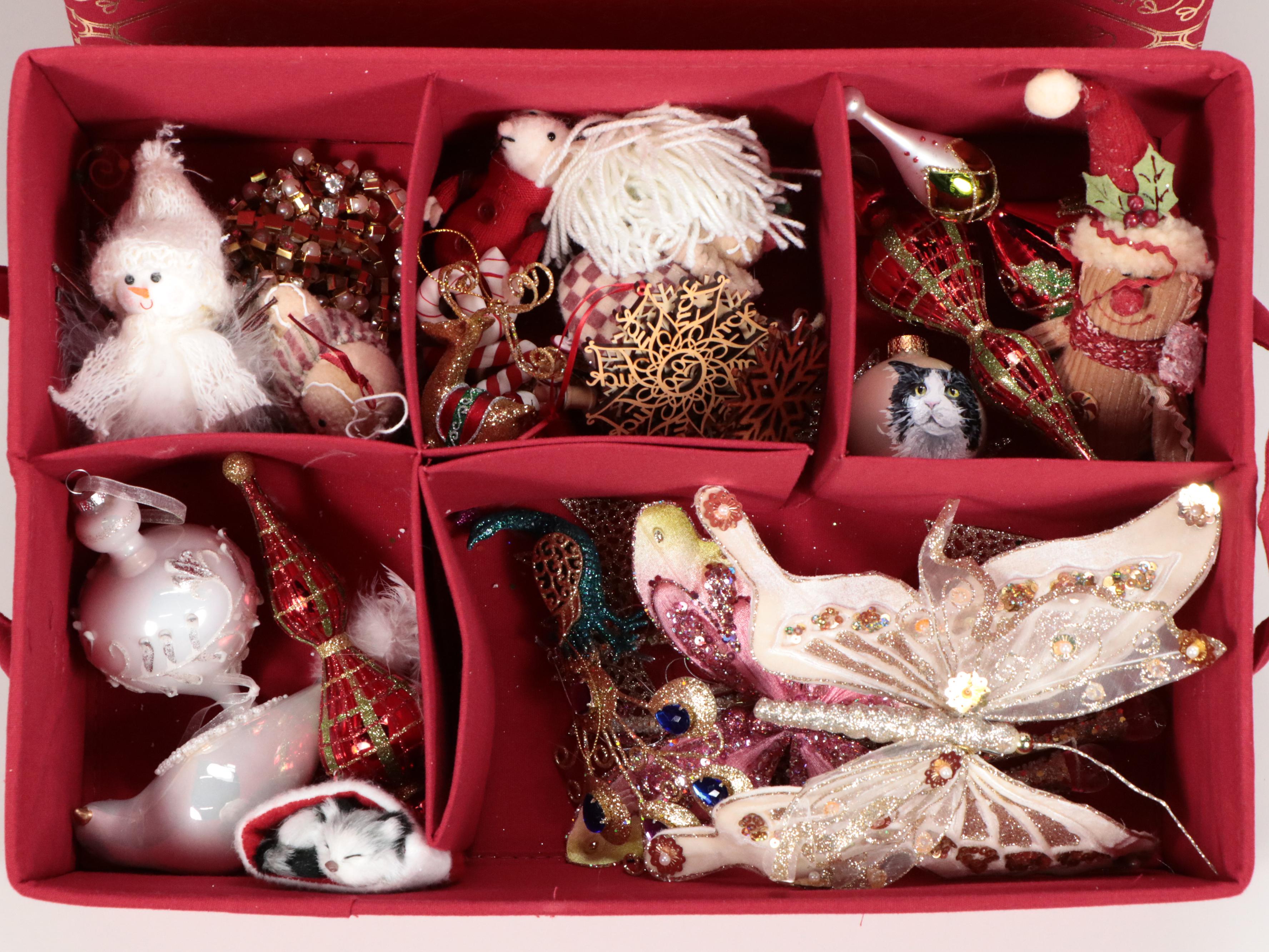 Frontgate Ornament Storage Container with Glass and Other Christmas Ornaments