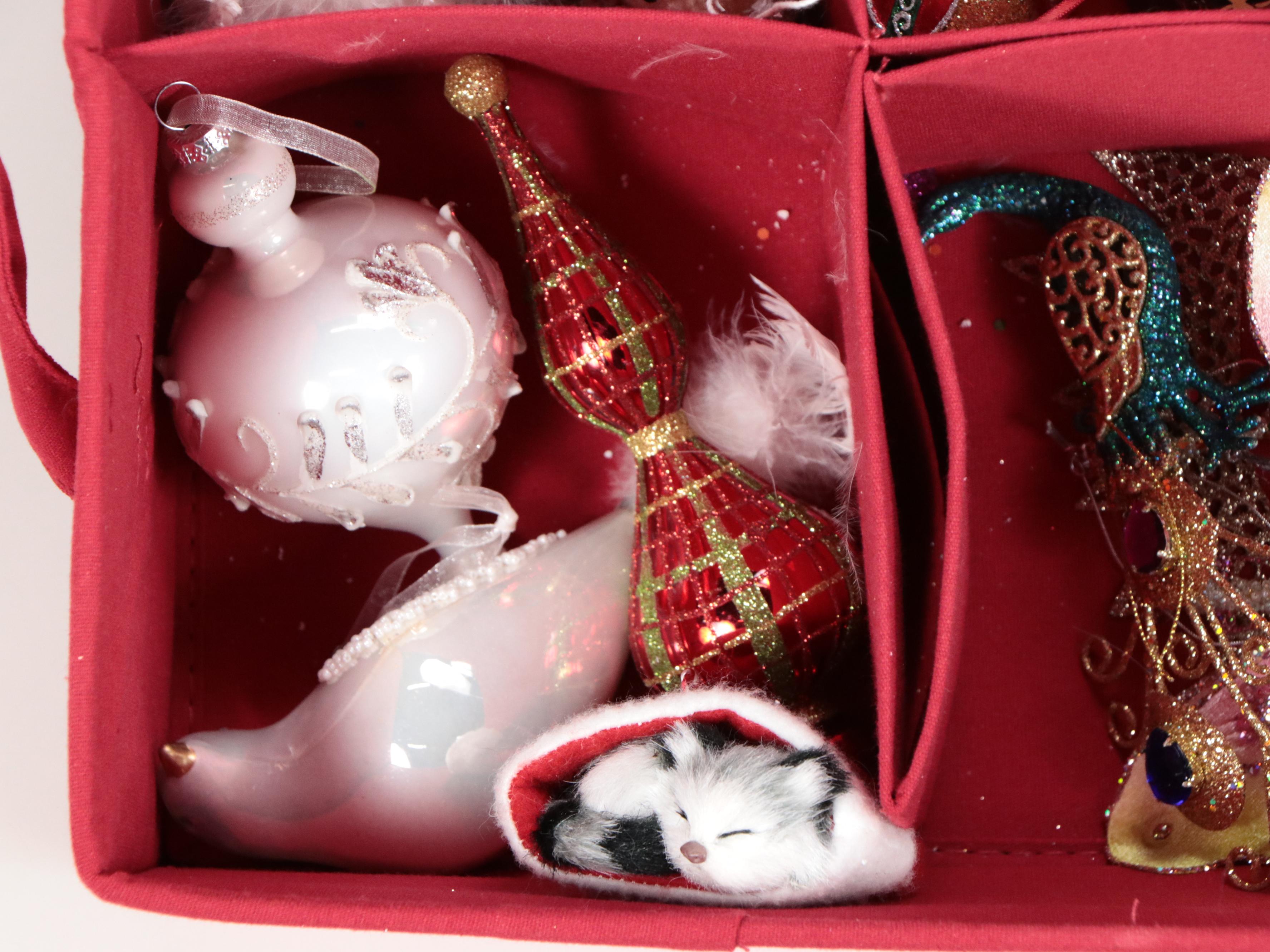 Frontgate Ornament Storage Container with Glass and Other Christmas Ornaments