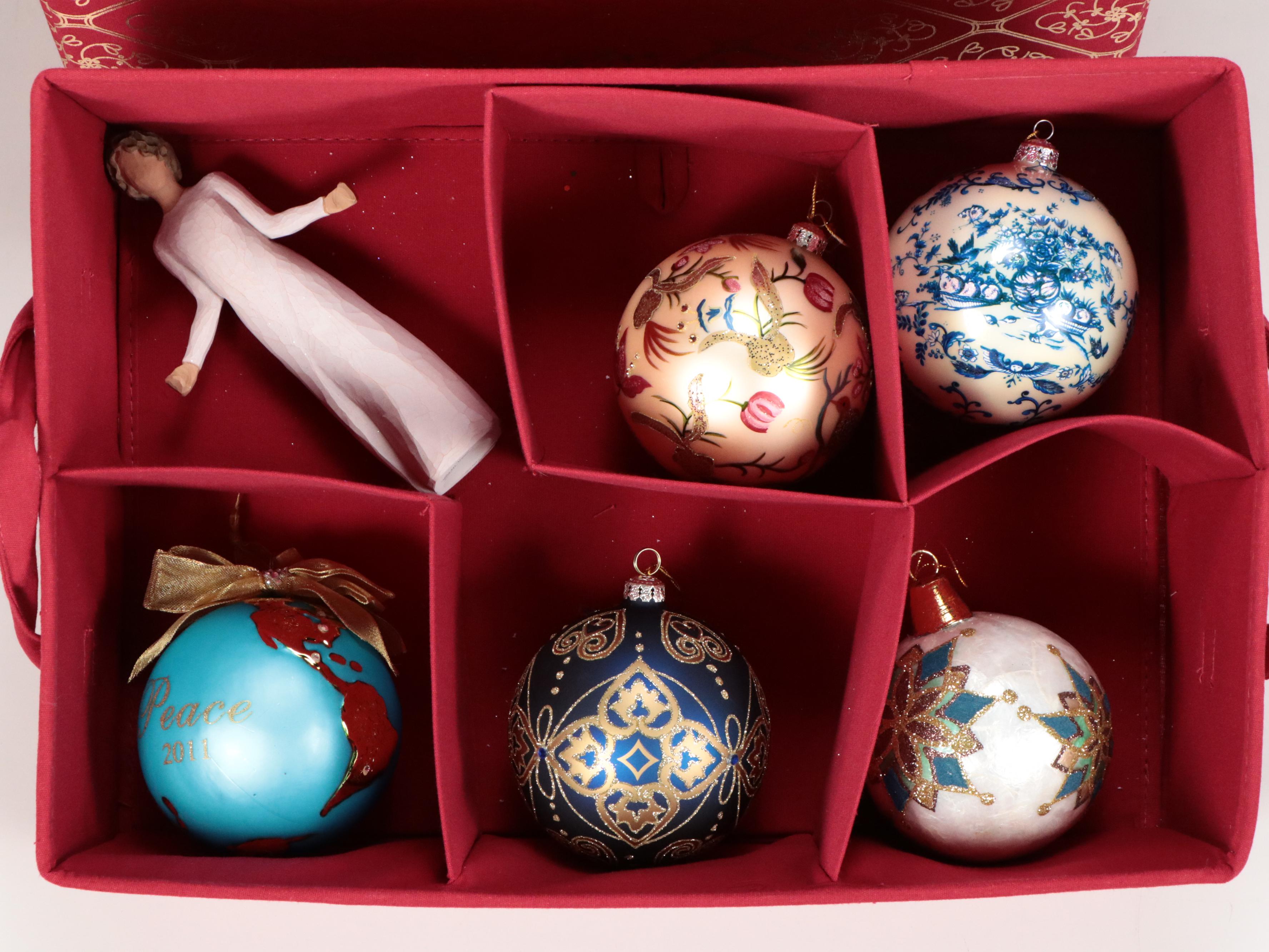 Frontgate Ornament Storage Container with Glass and Other Christmas Ornaments