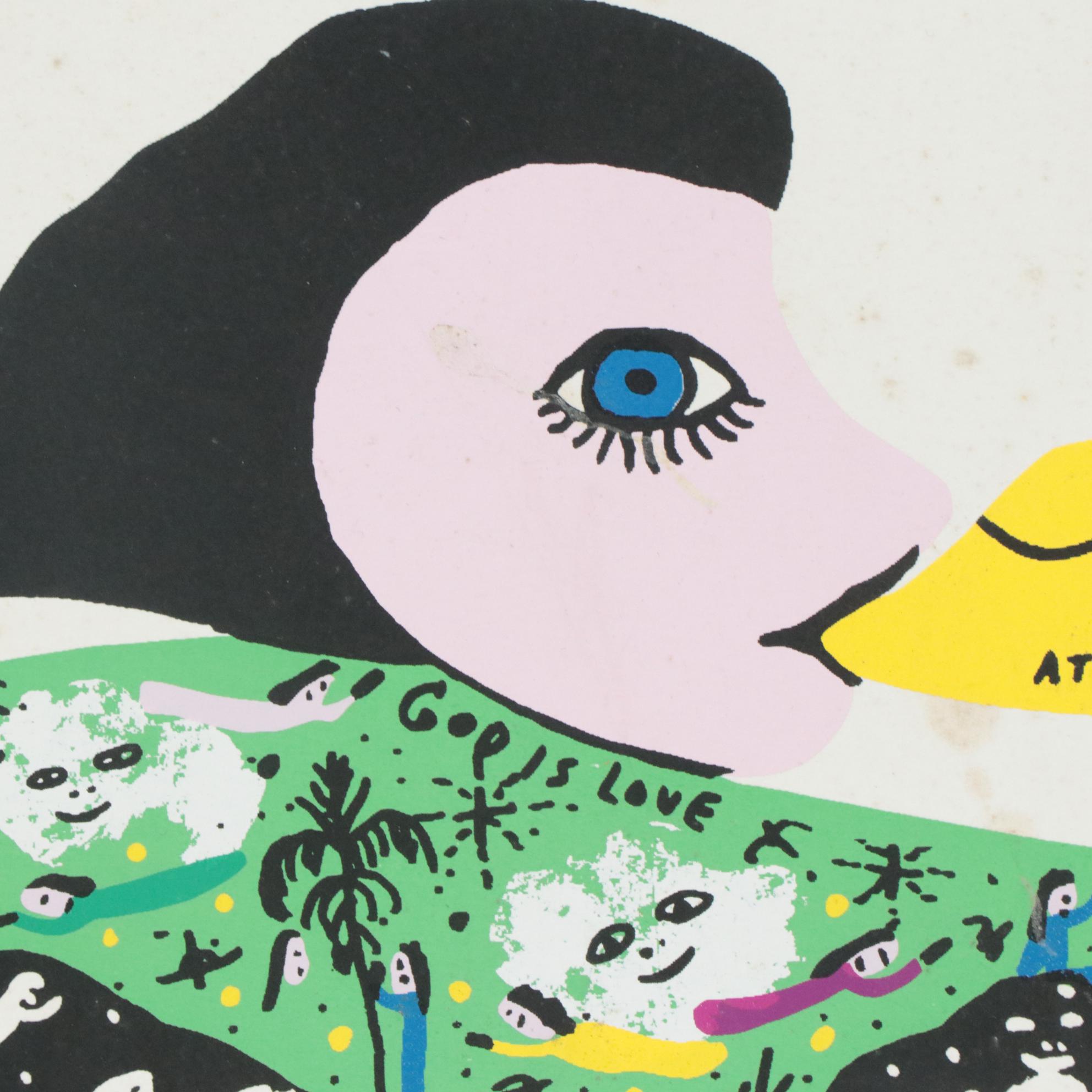 Howard Finster Folk Art Offset Lithograph of Trumpeting Angel