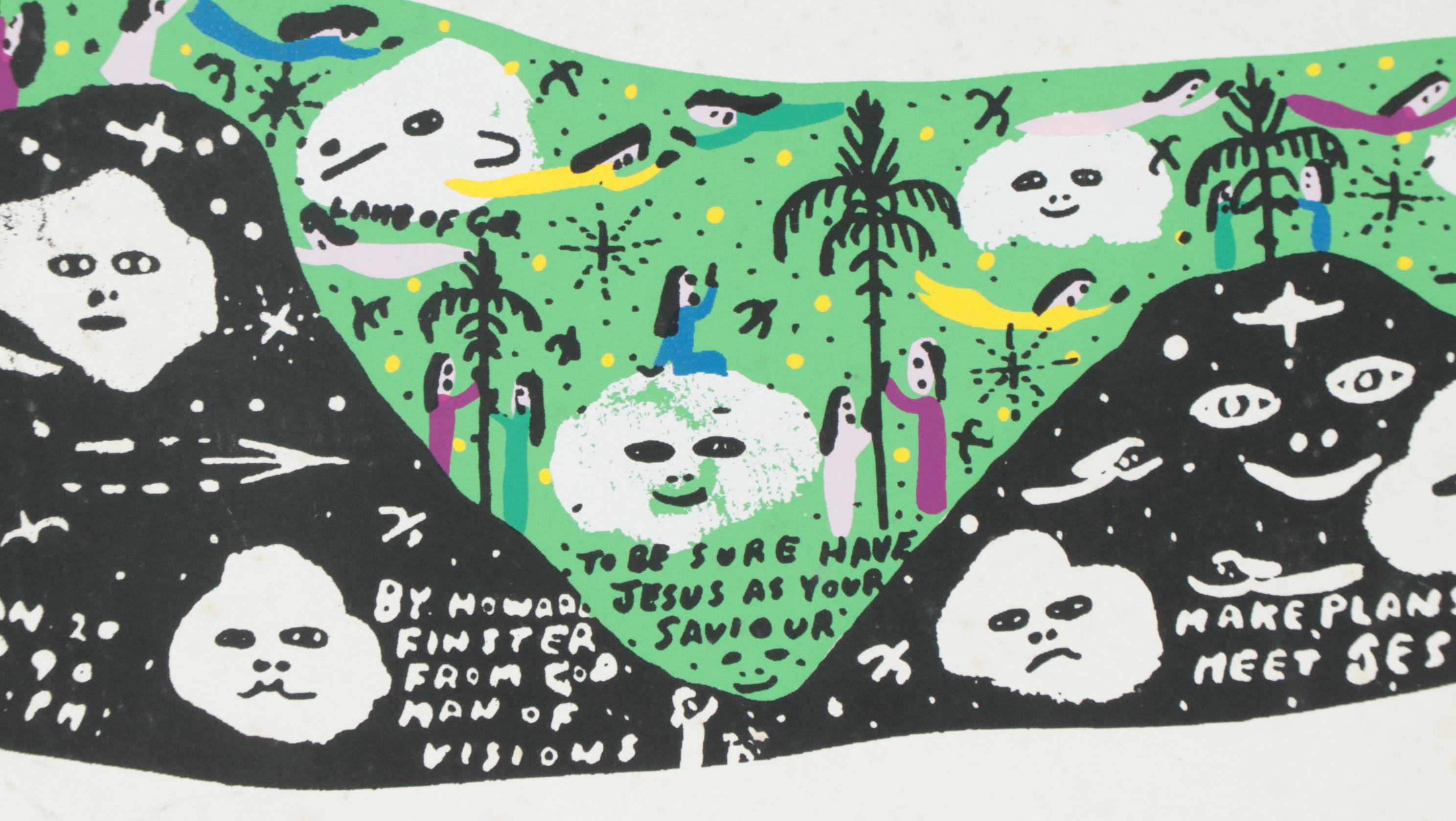 Howard Finster Folk Art Offset Lithograph of Trumpeting Angel