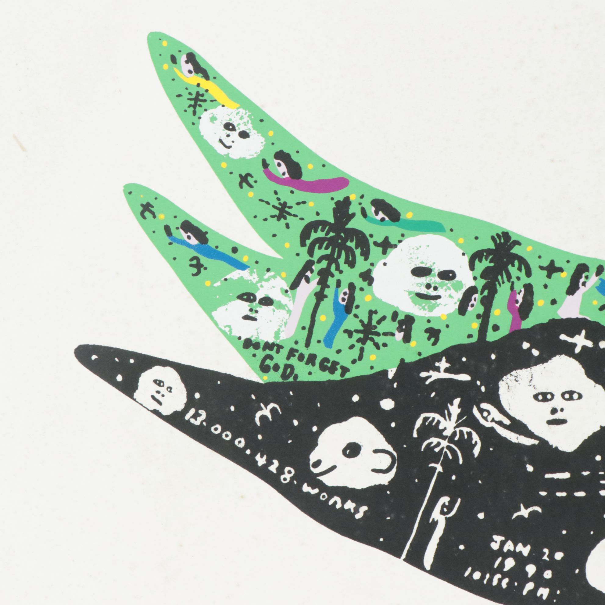 Howard Finster Folk Art Offset Lithograph of Trumpeting Angel