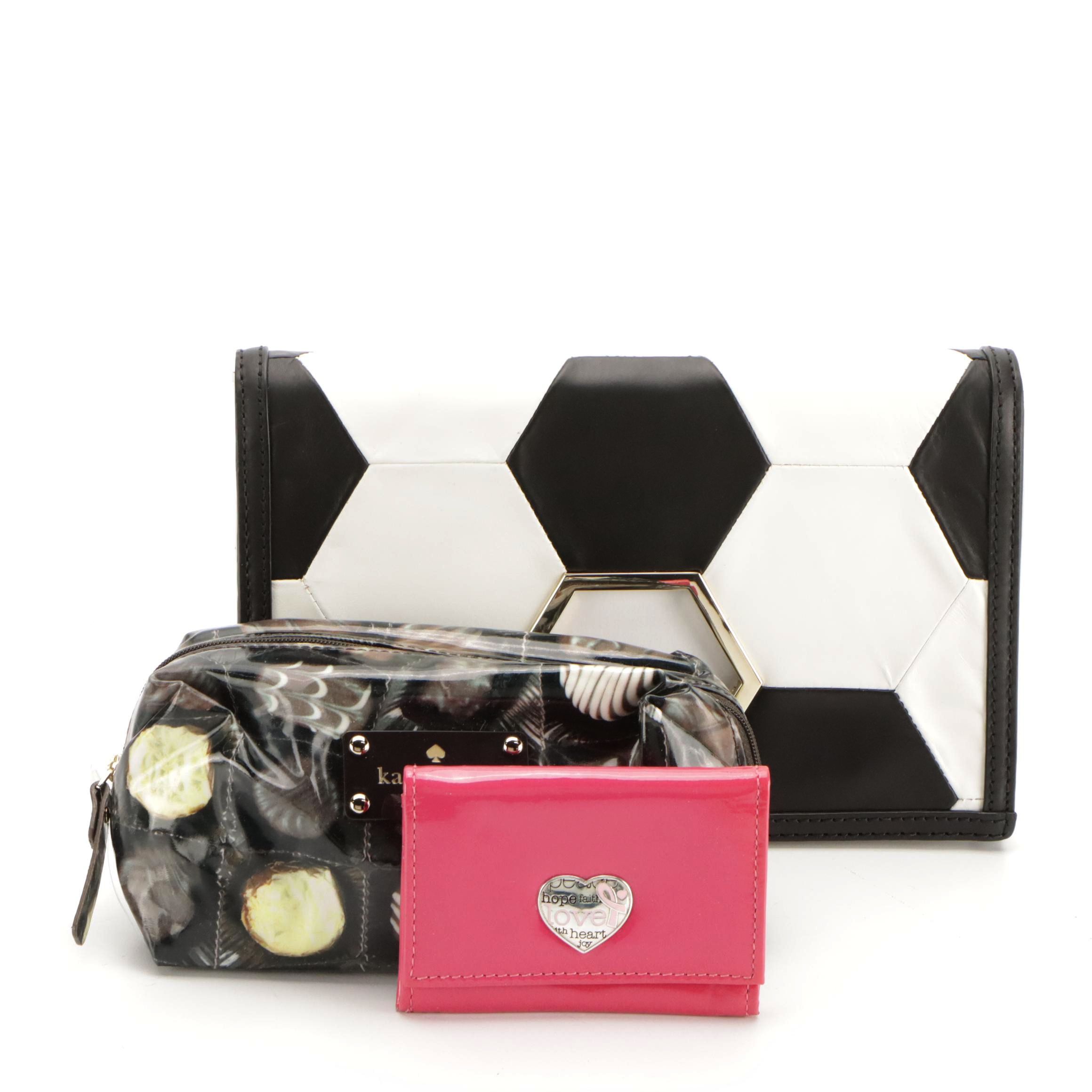 Kate Spade Taza Soccer Clutch and Bon Bon Cosmetic Pouch with Brighton Card Case