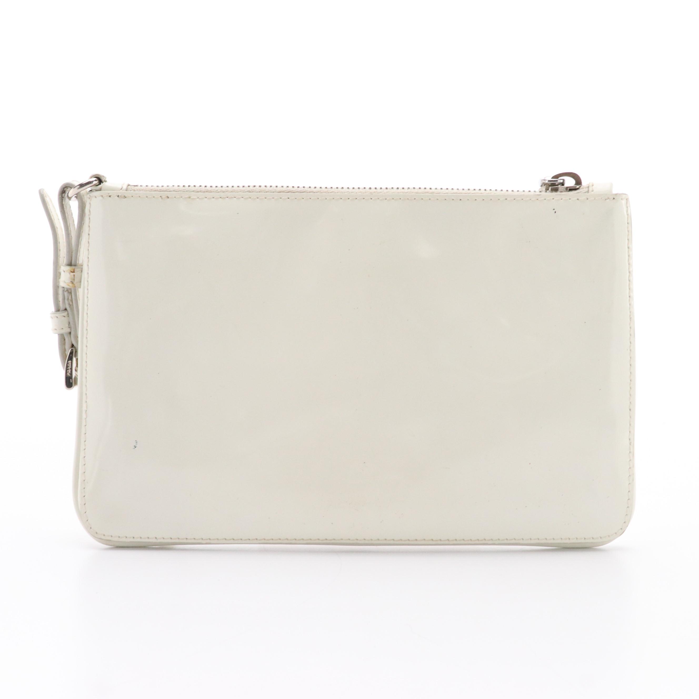 Prada Red and White Patent Leather Flower Zip Wristlet