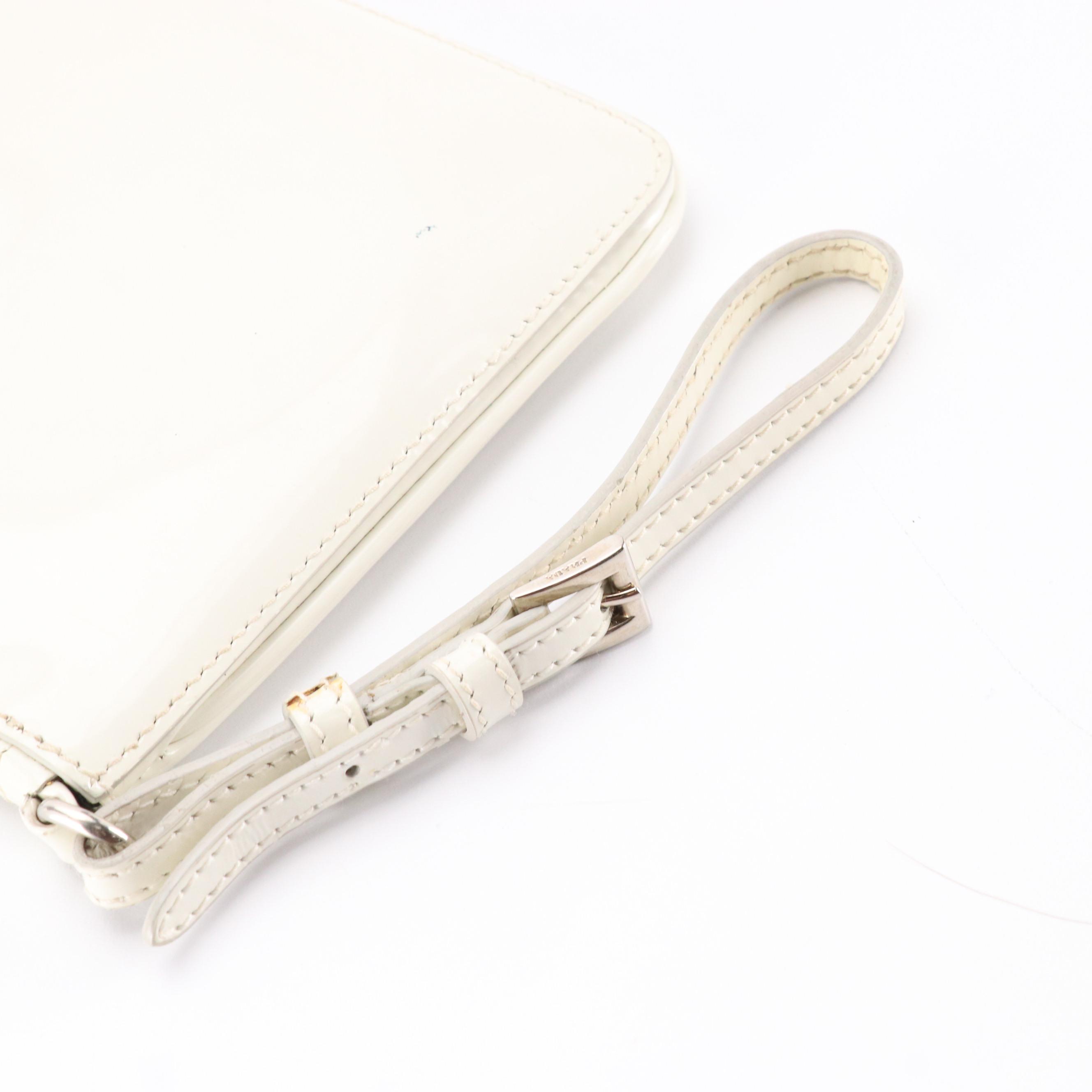 Prada Red and White Patent Leather Flower Zip Wristlet