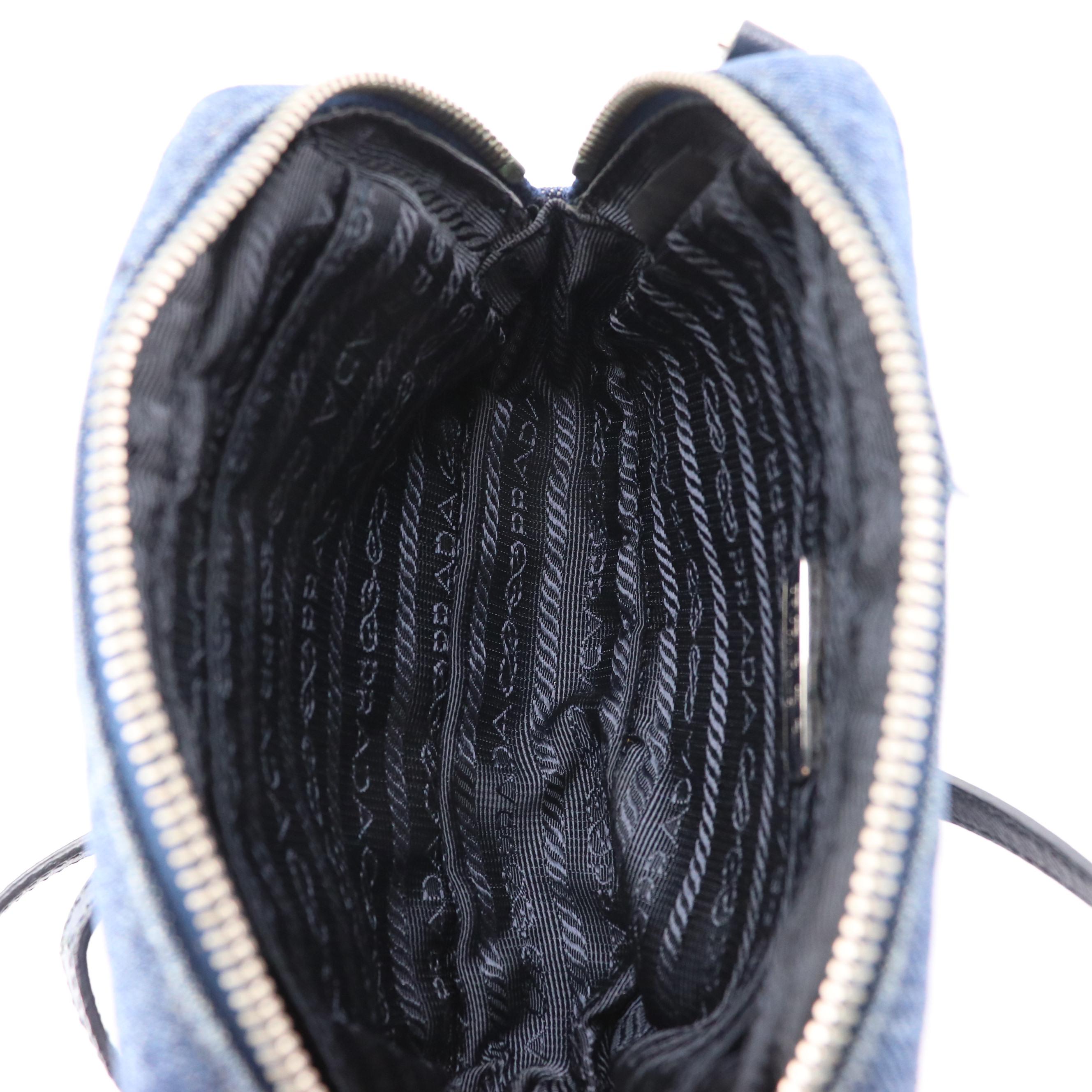 Prada Rhinestone Studded Denim Mini Zip Crossbody Bag