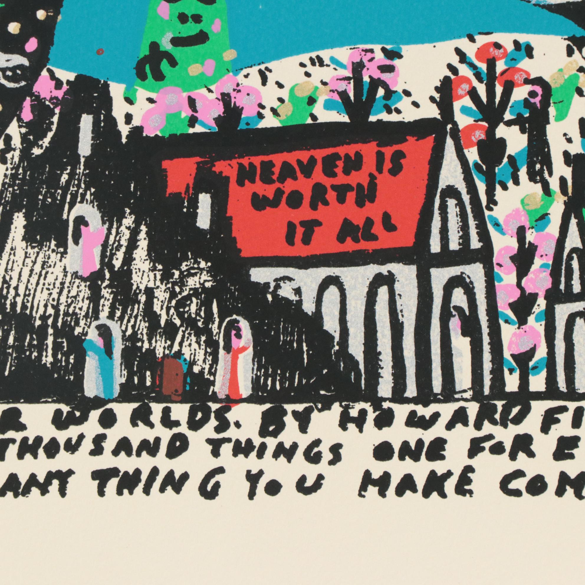 Howard Finster Folk Art Serigraph "Leaping Lizard," Late 20th Century