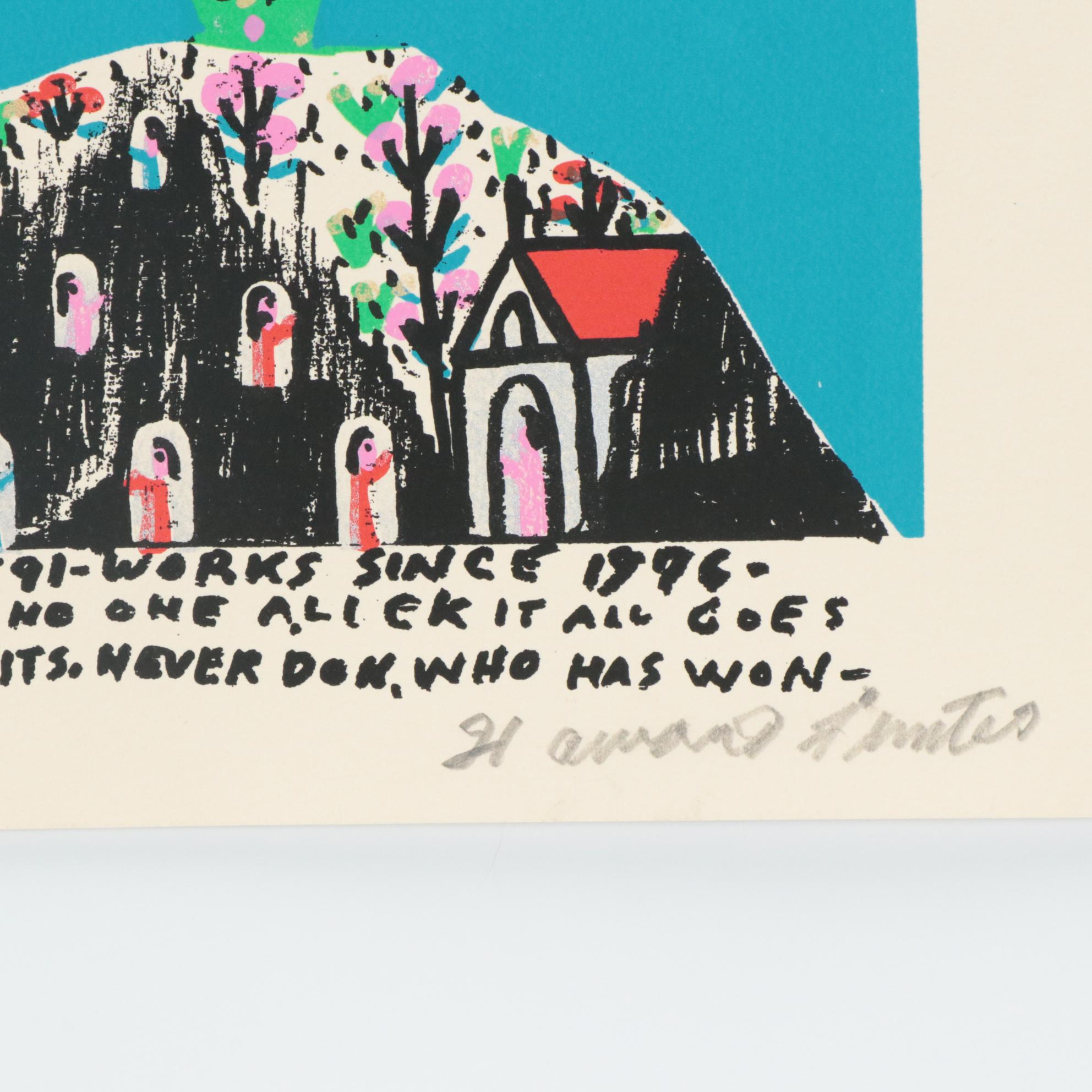 Howard Finster Folk Art Serigraph "Leaping Lizard," Late 20th Century