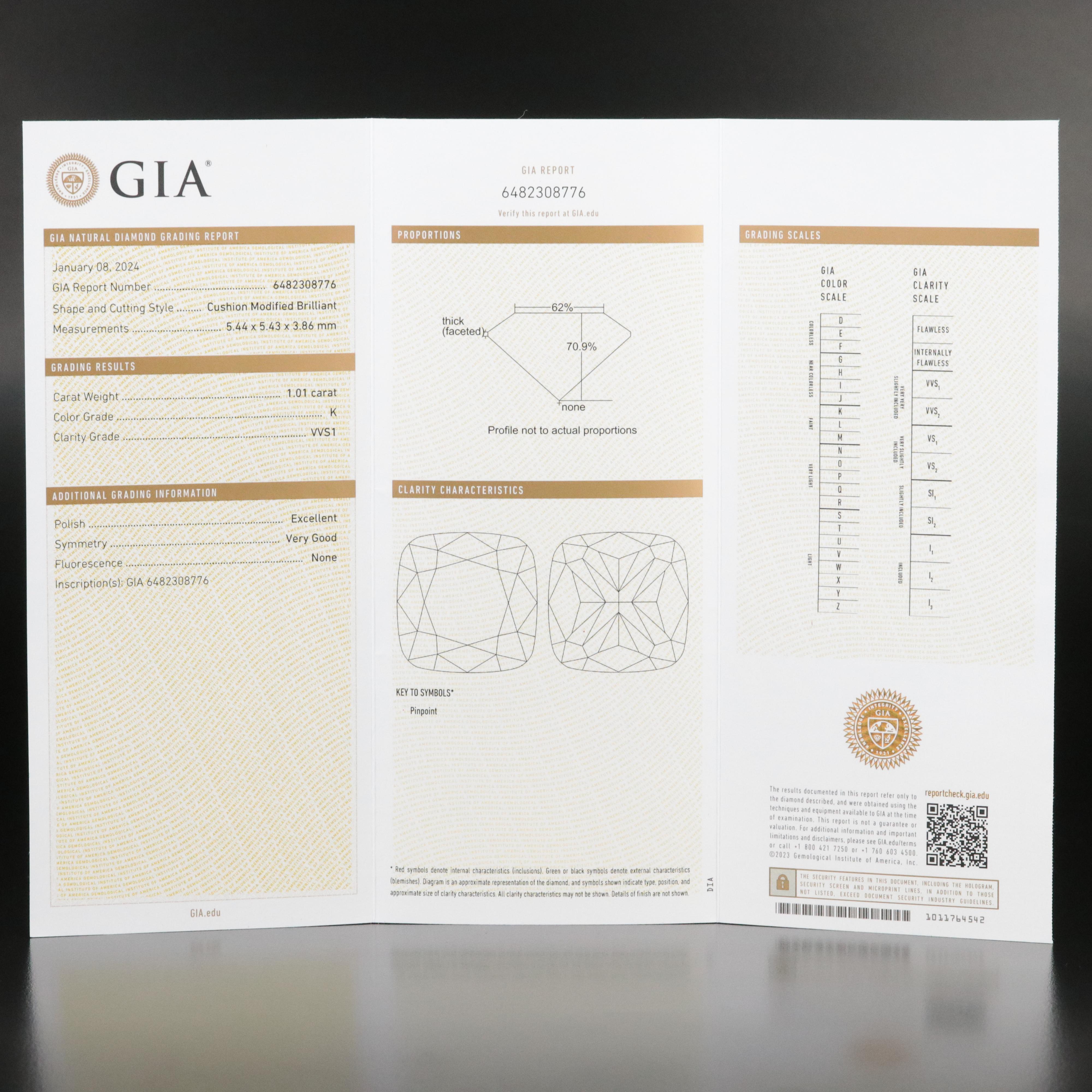 Loose 1.01 CT Diamond with GIA Diamond Grading Report