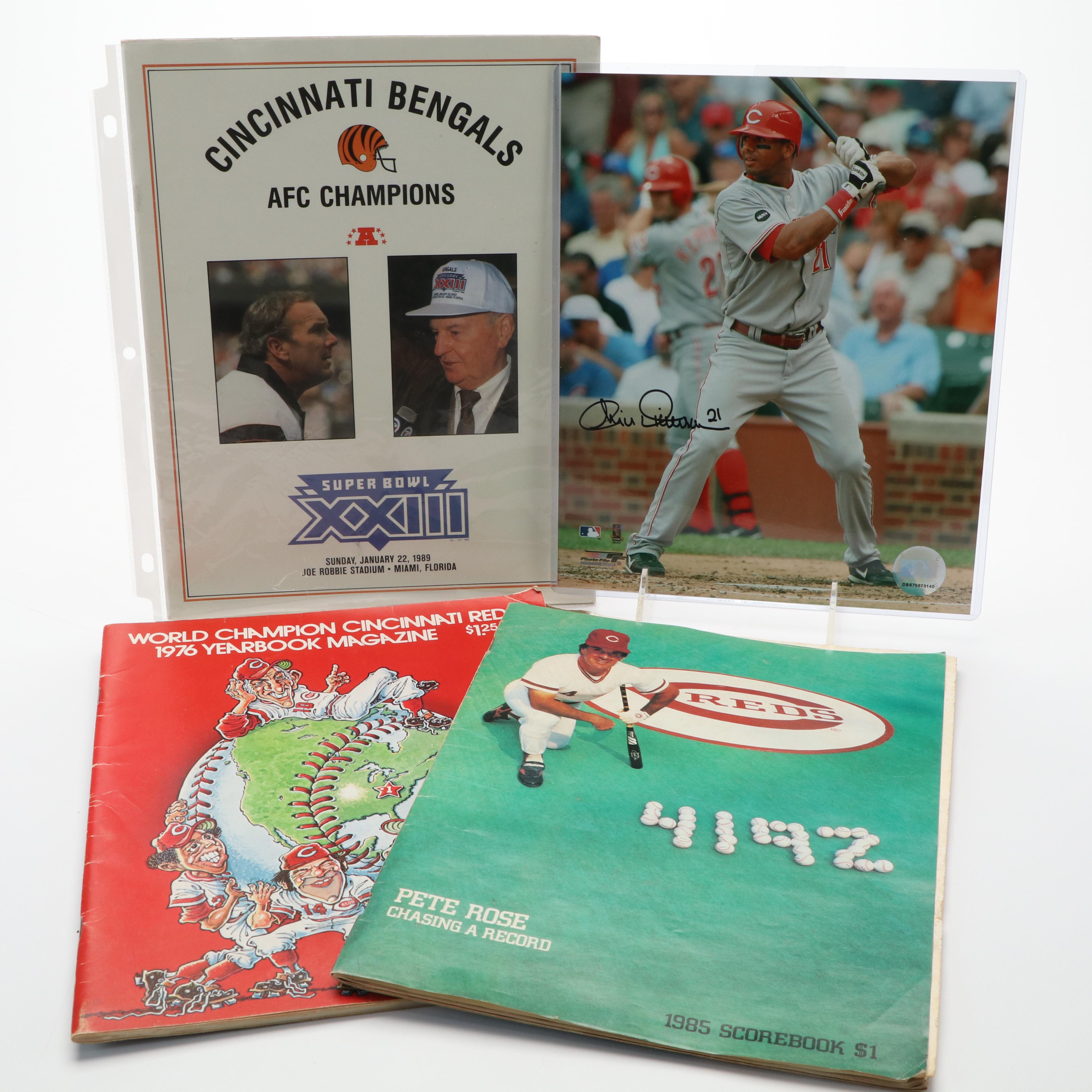 Carson Palmer Signed Print with Chris Sabo and Sam LeCure Signed Baseball, More