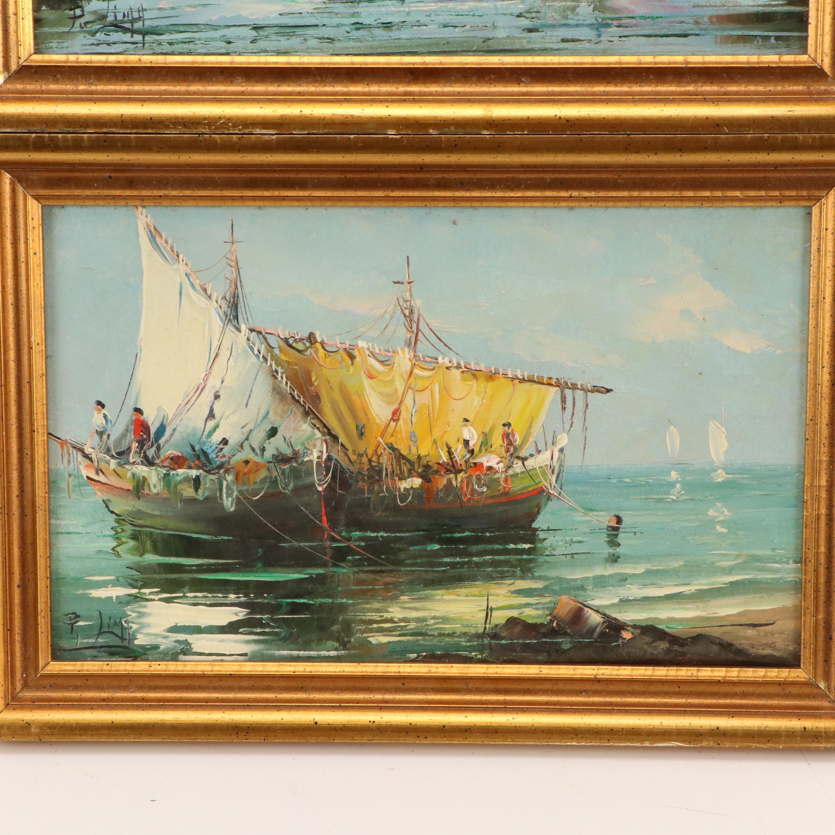 Maritime Oil Paintings of Ships at Harbor