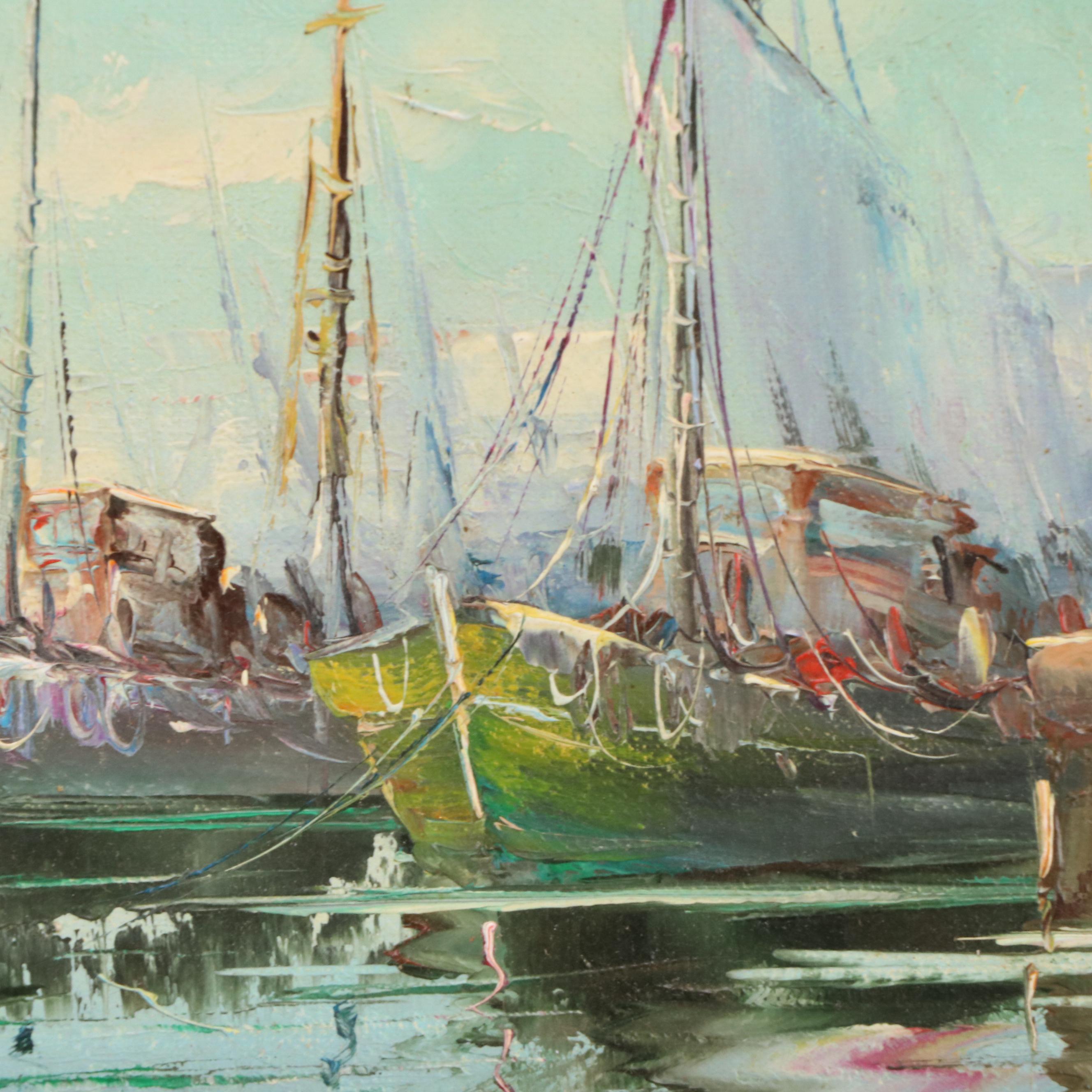 Maritime Oil Paintings of Ships at Harbor