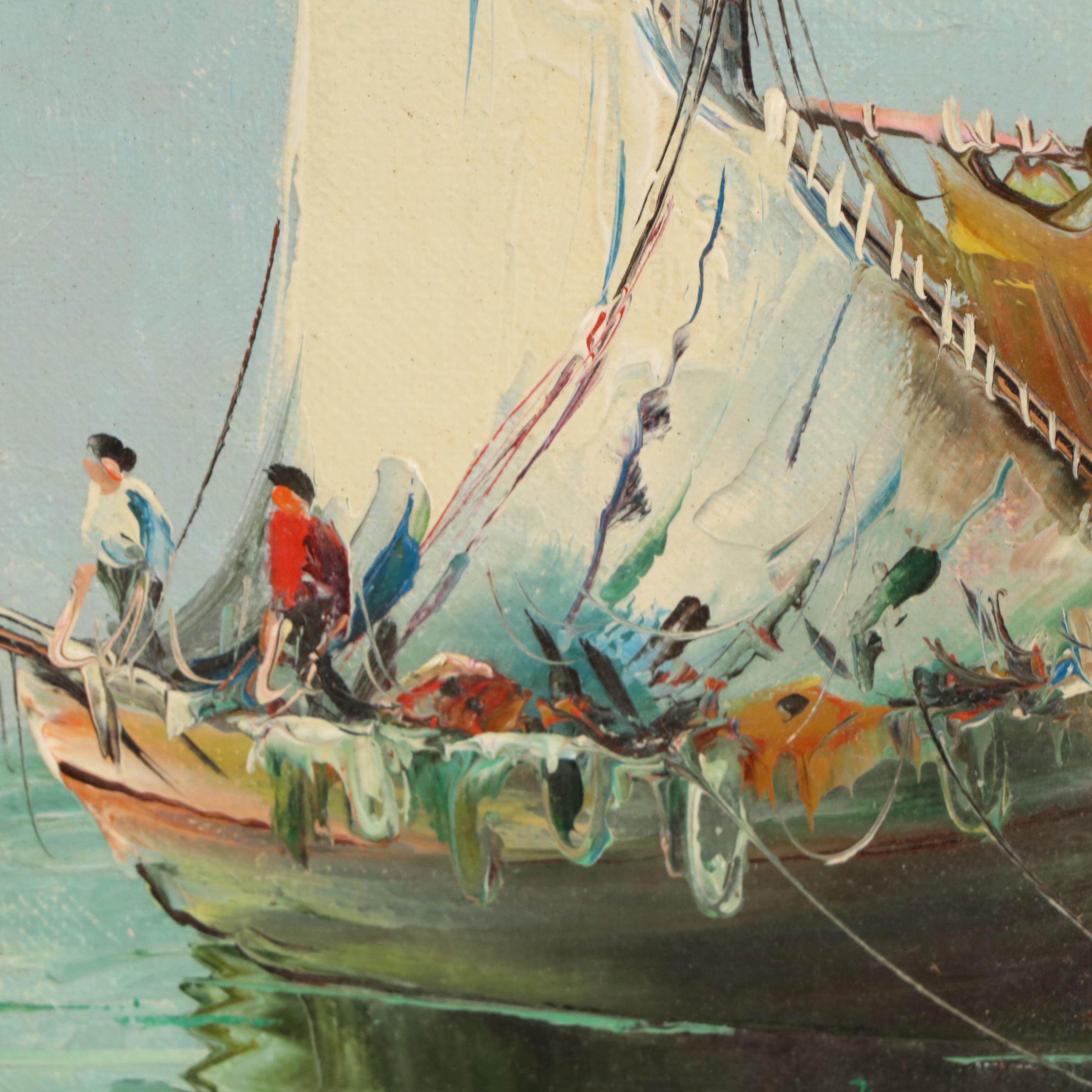 Maritime Oil Paintings of Ships at Harbor