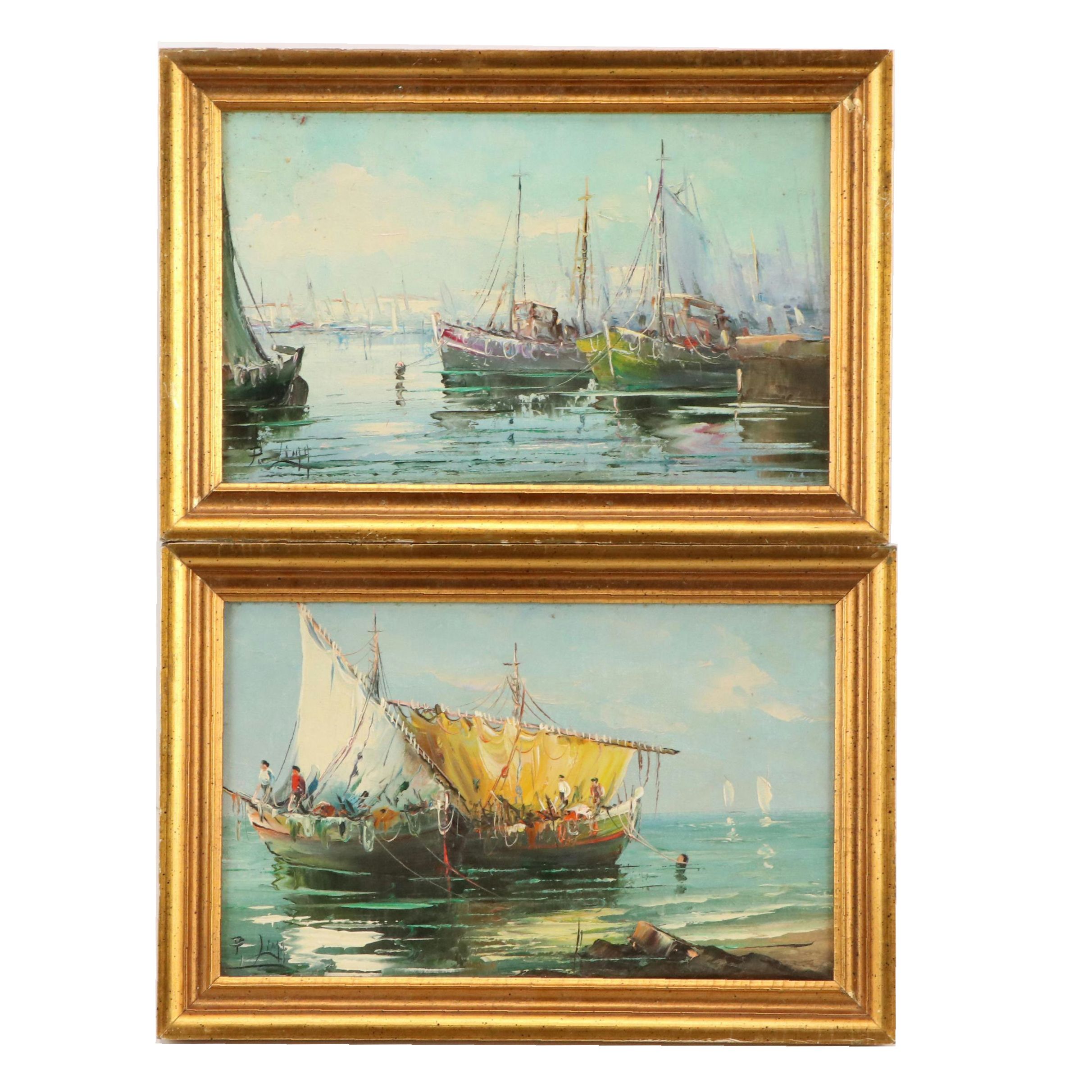 Maritime Oil Paintings of Ships at Harbor
