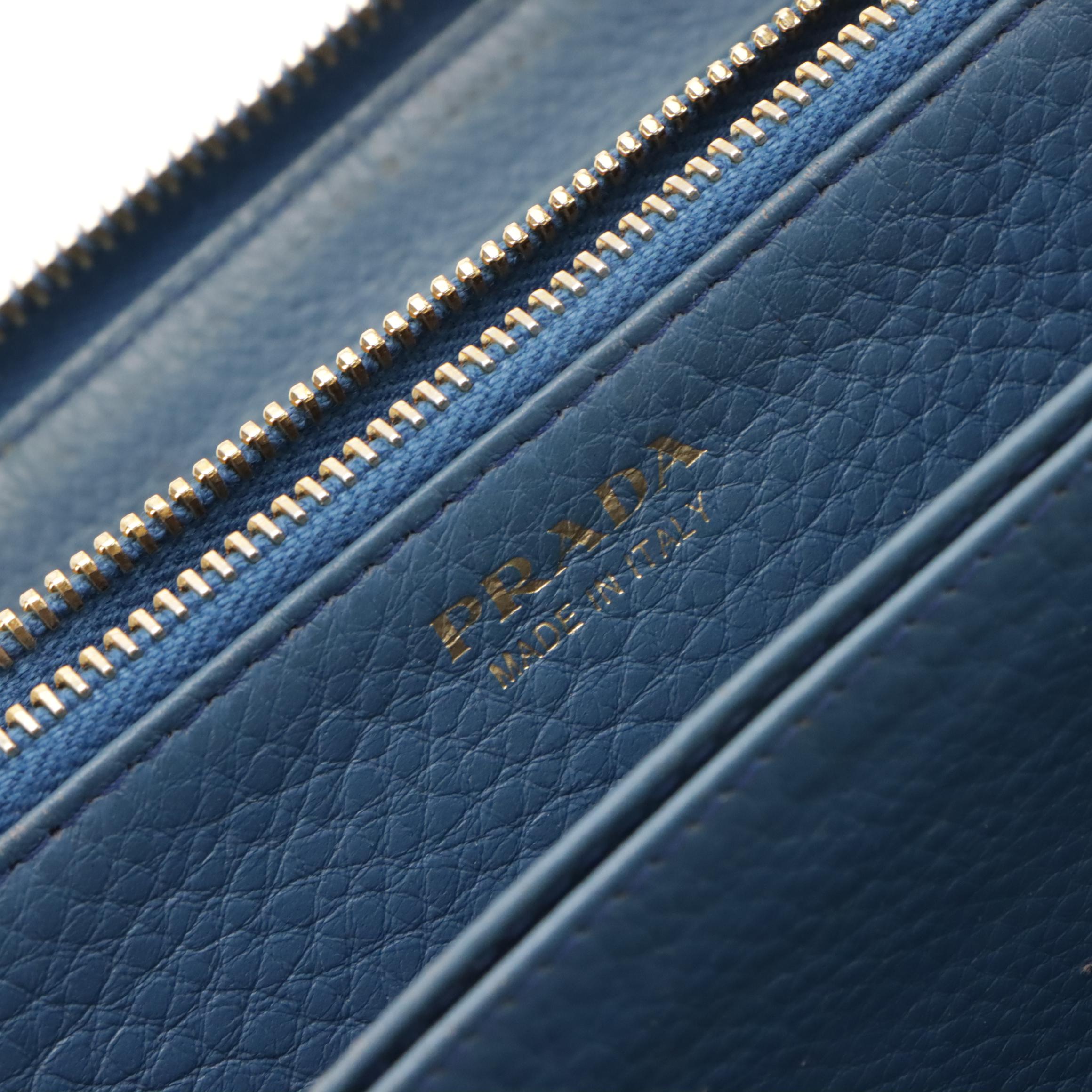 Prada Blue Grained Leather Zip-Around Long Wallet