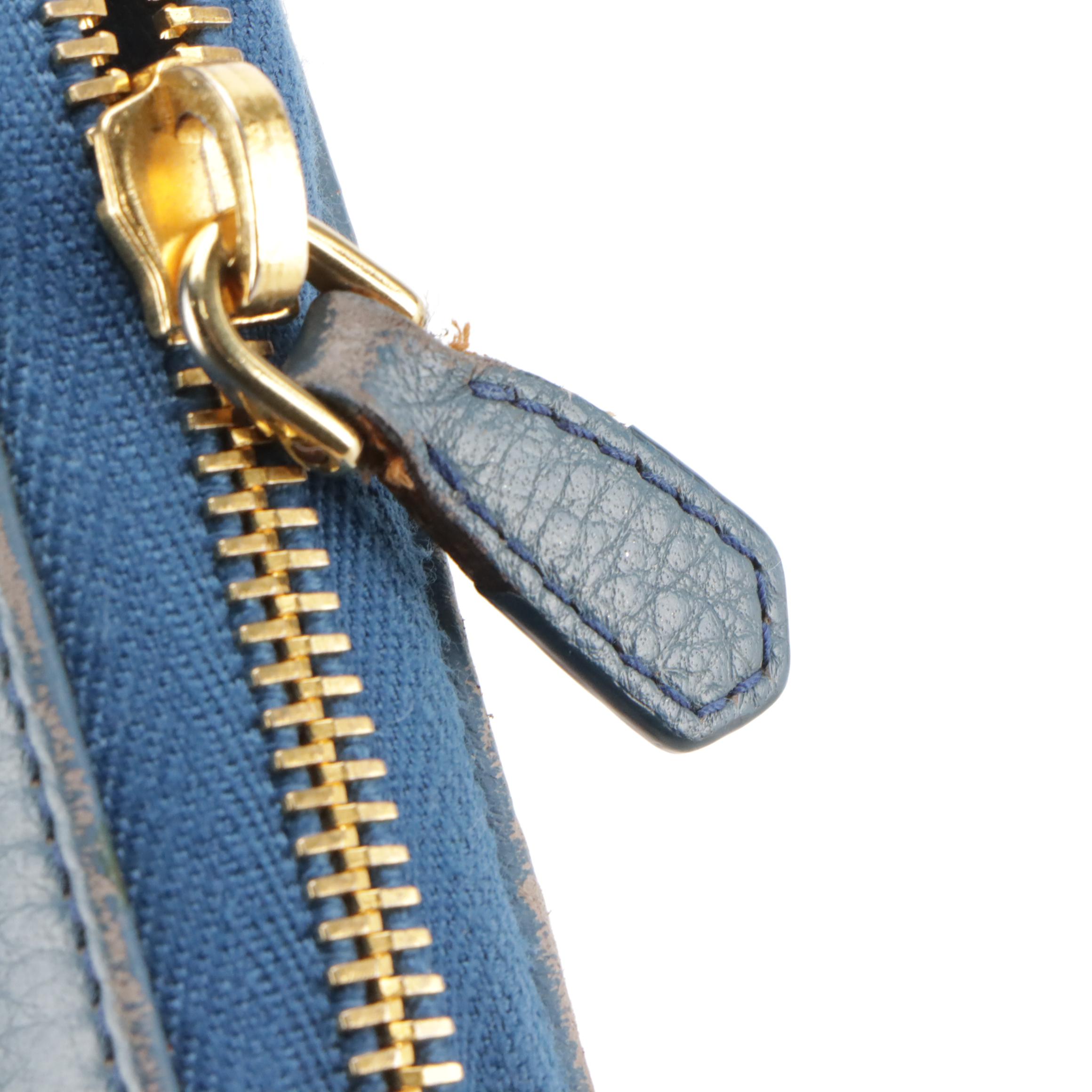 Prada Blue Grained Leather Zip-Around Long Wallet