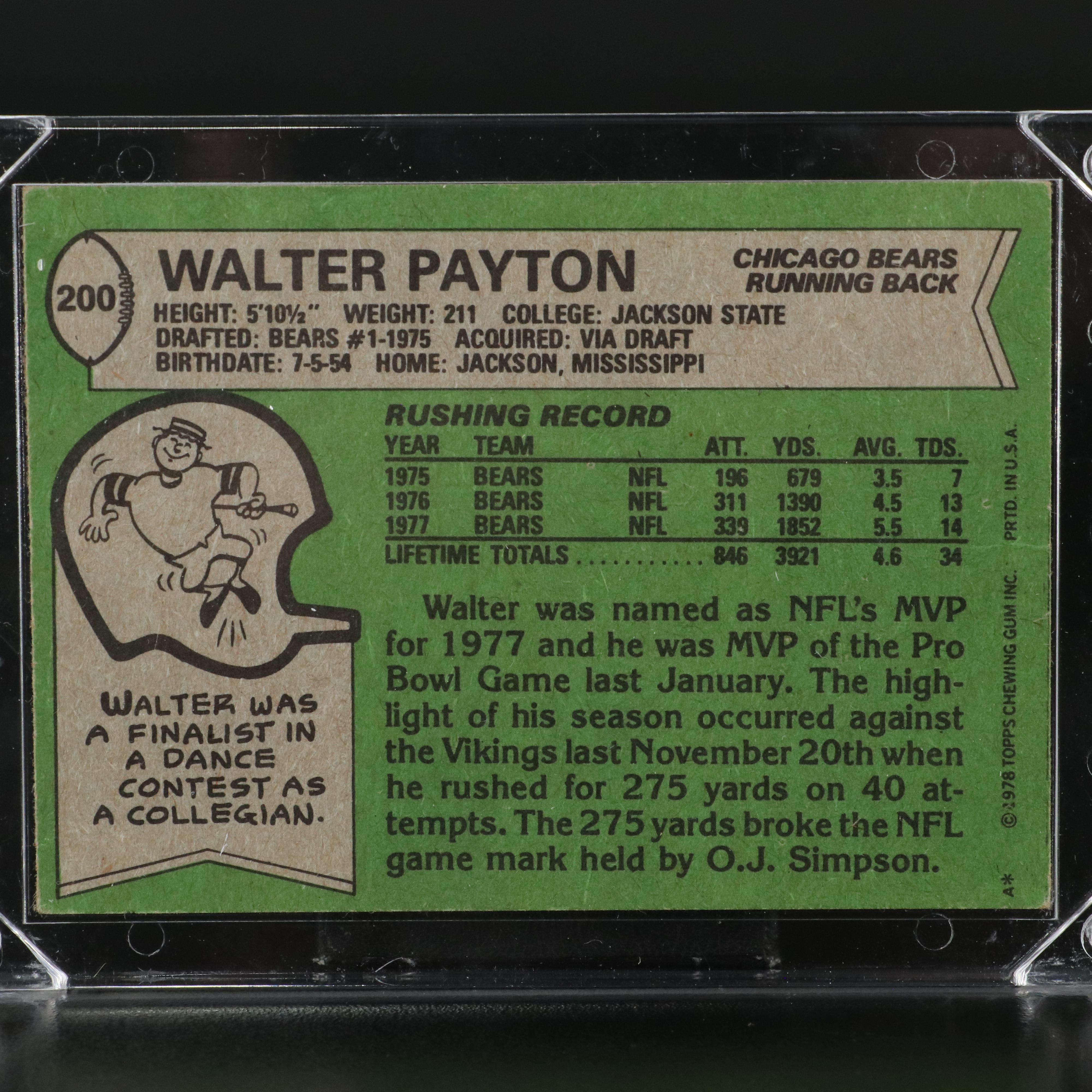 Topps Football Cards Featuring Walter Payton, Steve Largent, & More, 1960s-1970s