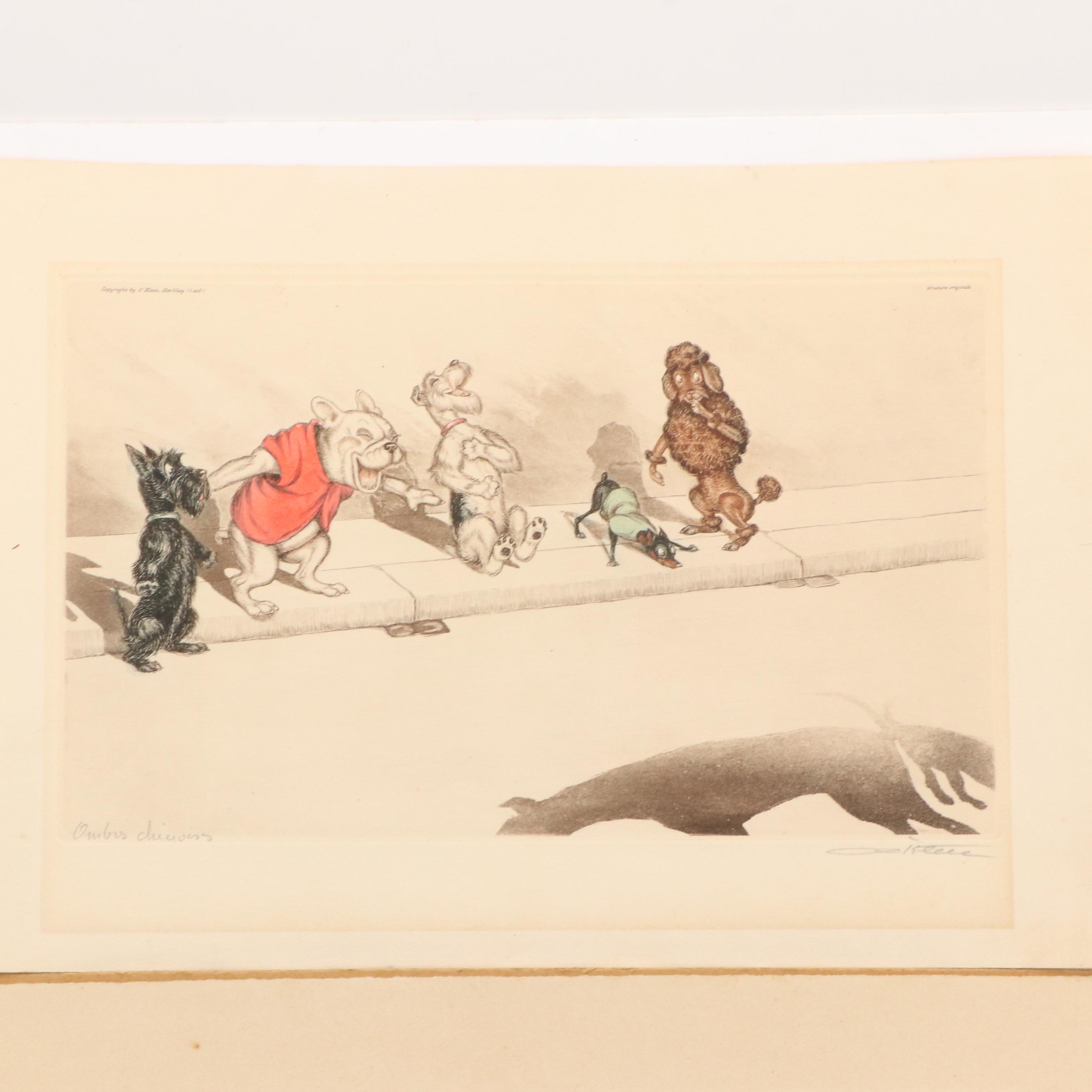 Boris O'Klein Hand-Colored Etchings Including "Les Champs Elysees"