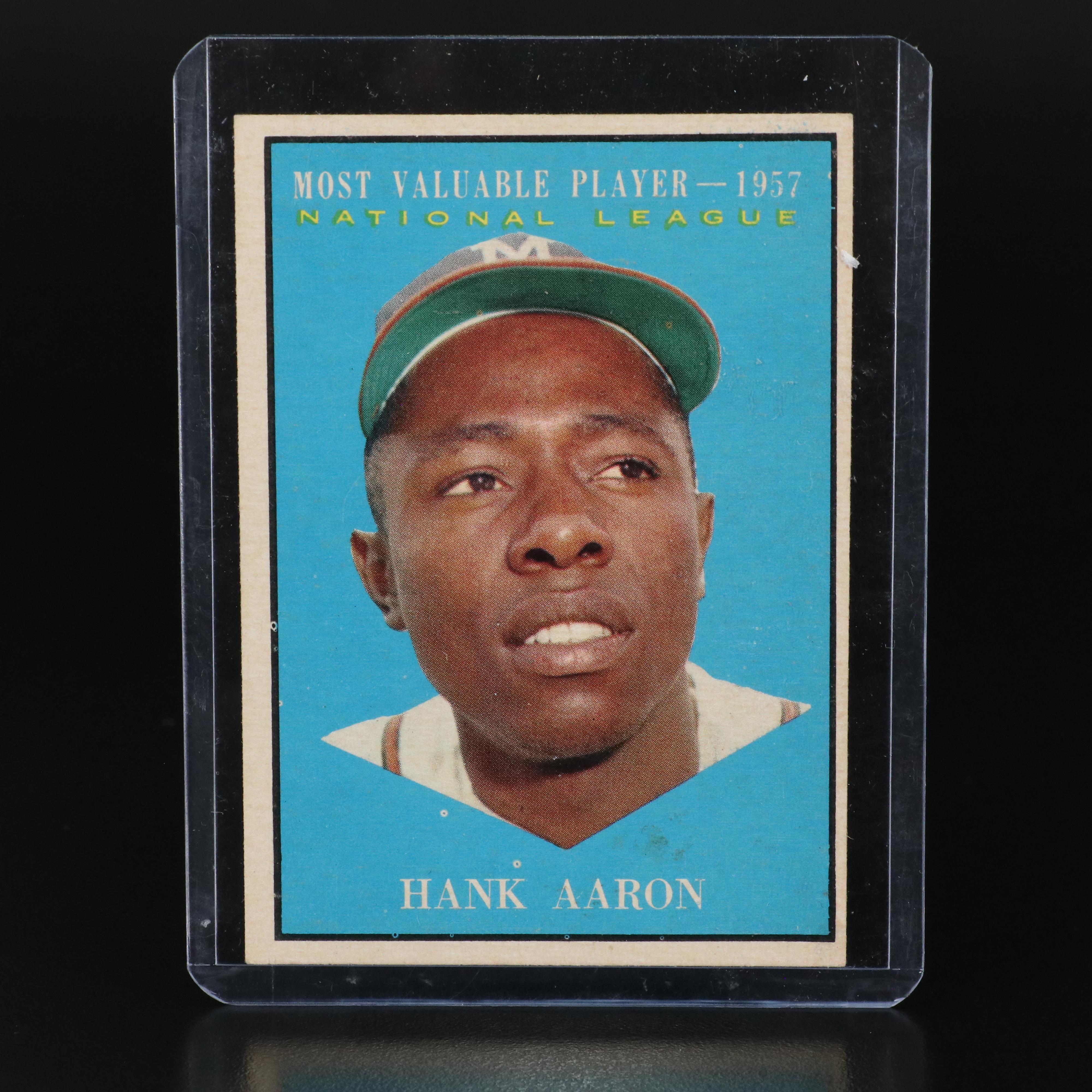 1958 Topps Mickey Mantle and Hank Aaron Batting Foes with 1961 MVP Baseball Card