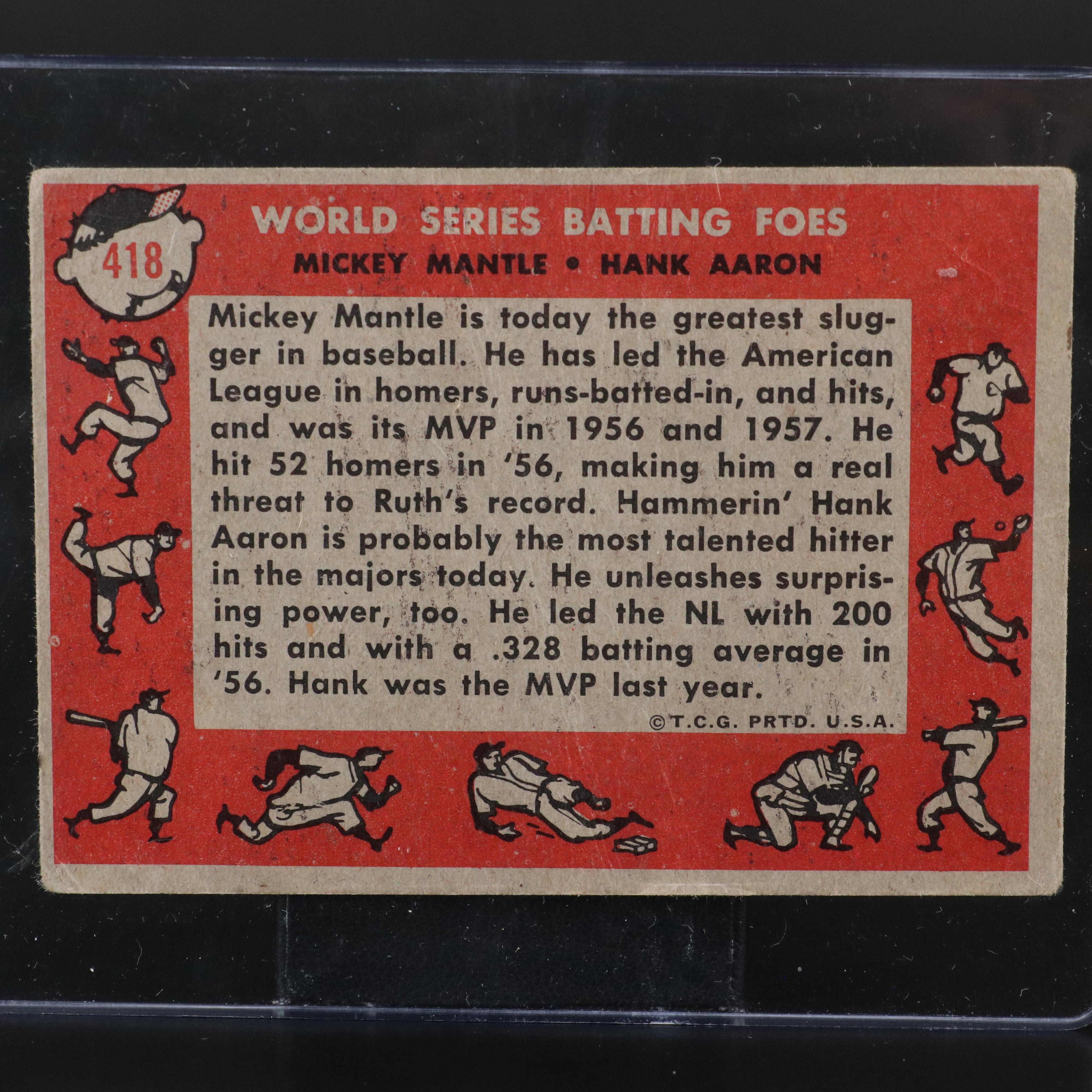 1958 Topps Mickey Mantle and Hank Aaron Batting Foes with 1961 MVP Baseball Card