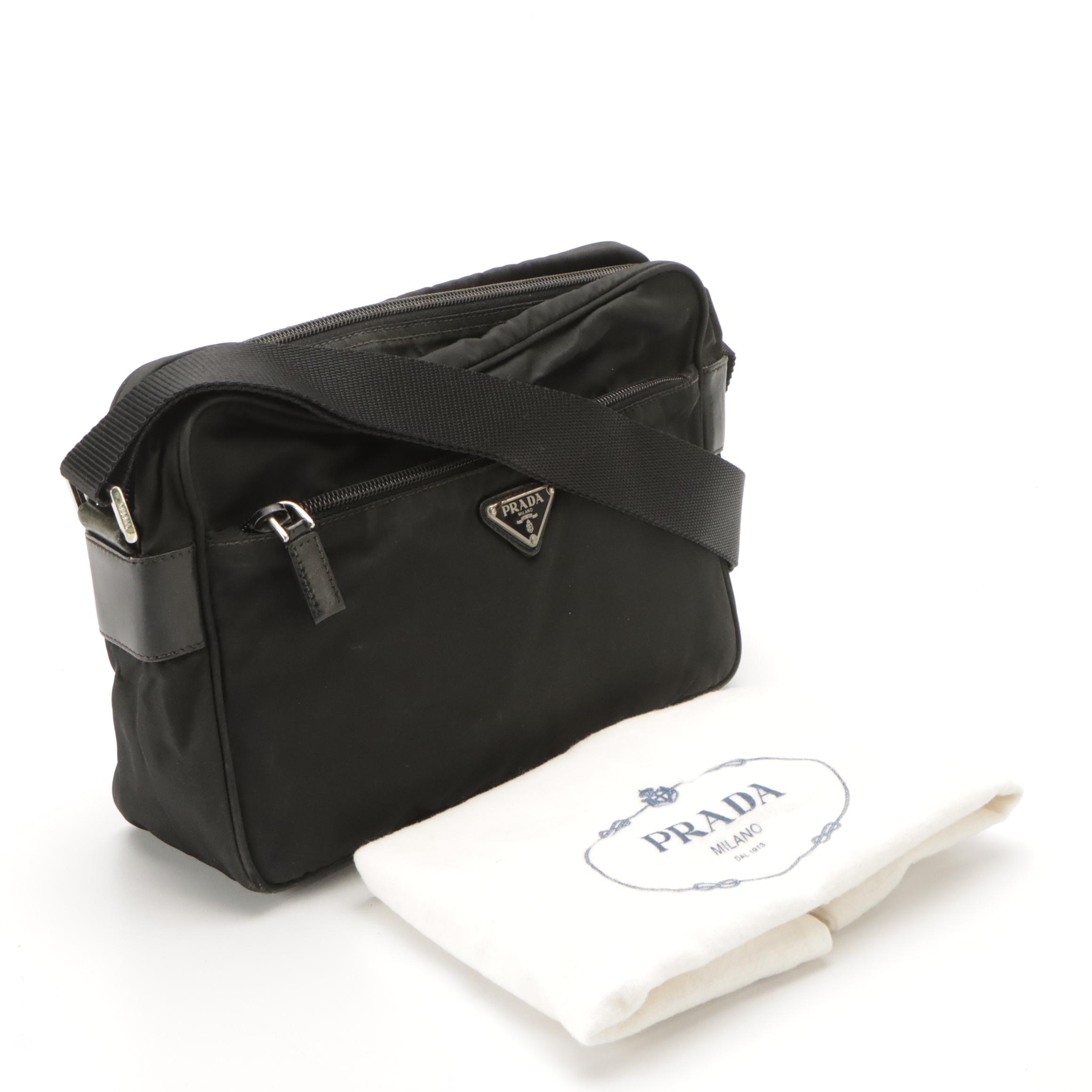 Prada Black Tessuto Nylon and Leather Crossbody Bag