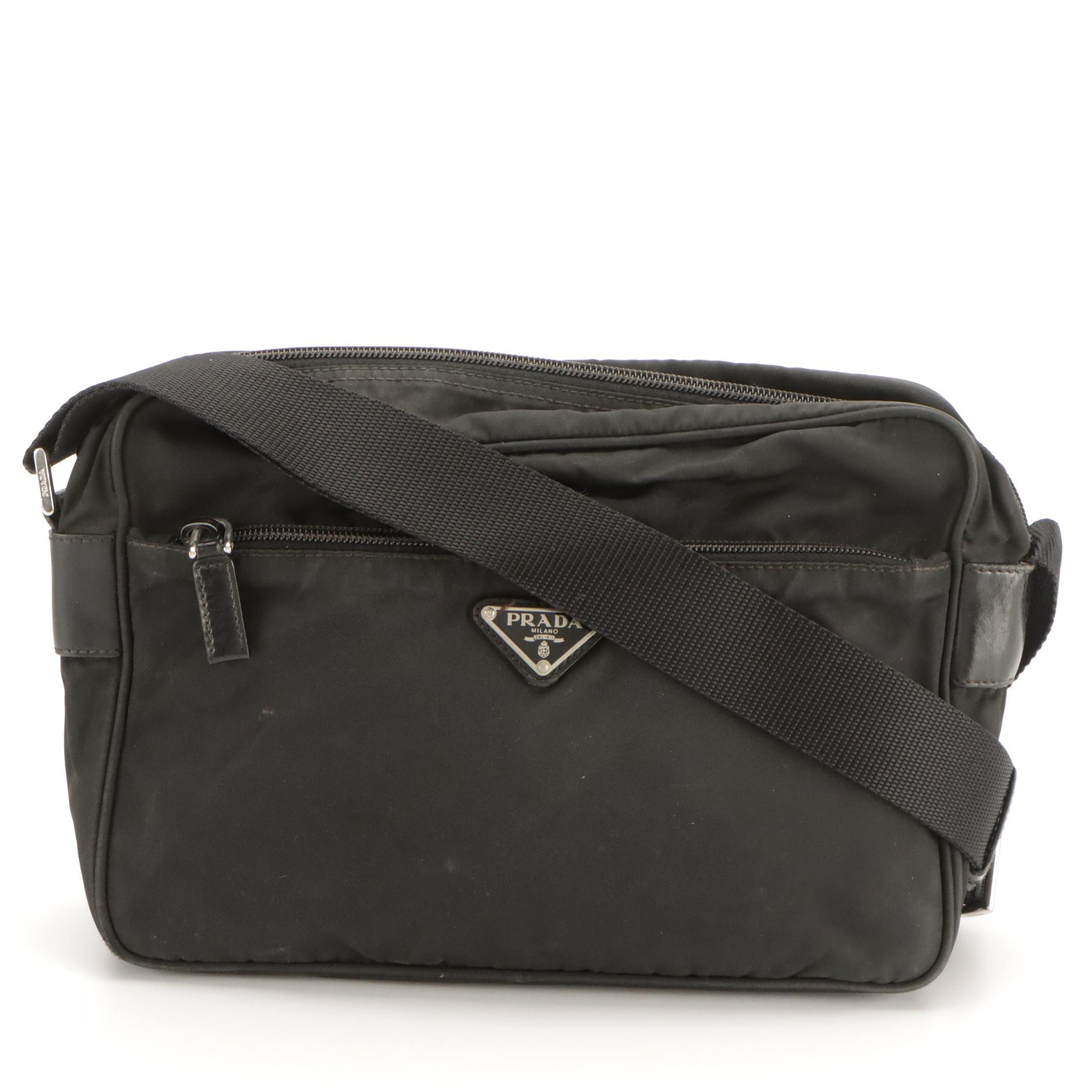 Prada Black Tessuto Nylon and Leather Crossbody Bag