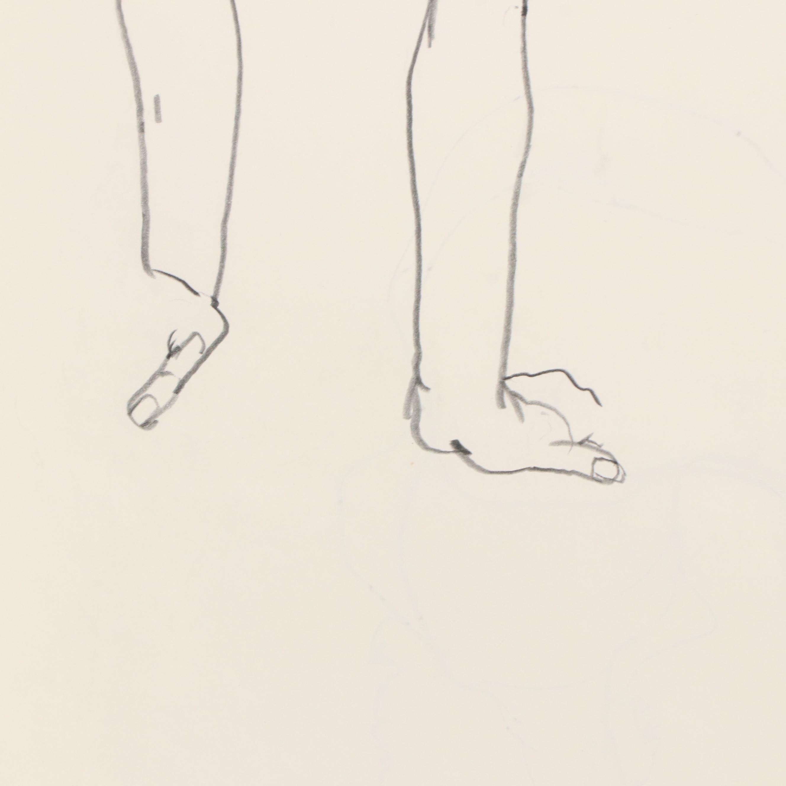 Nude Figural Graphite Drawing, Late 20th Century