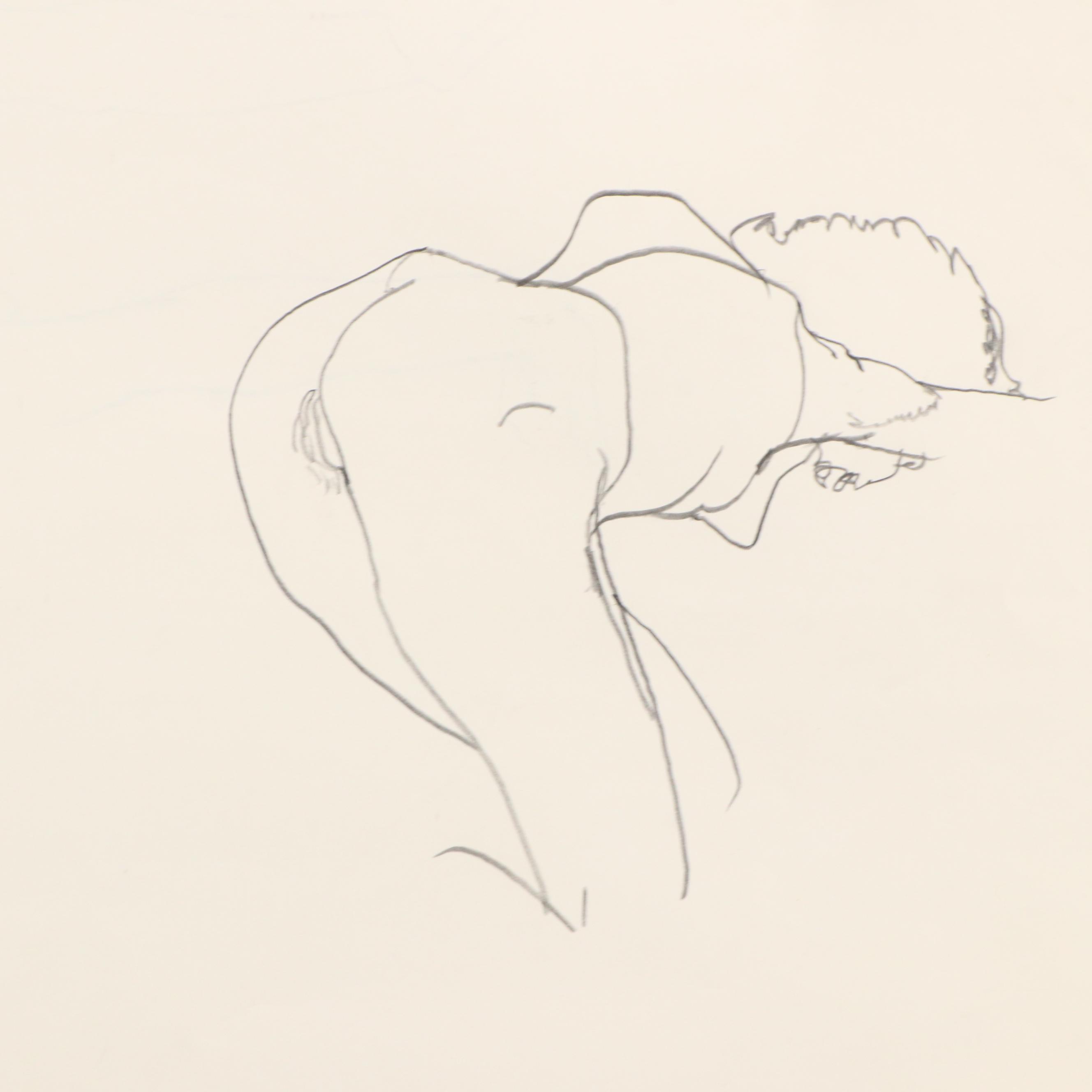 Nude Figural Graphite Drawing, Late 20th Century