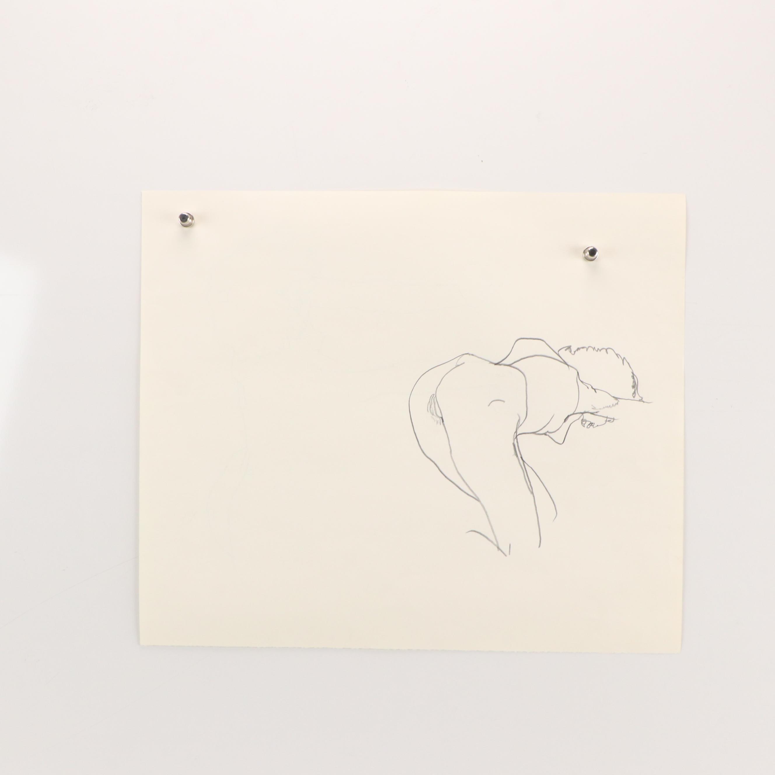 Nude Figural Graphite Drawing, Late 20th Century