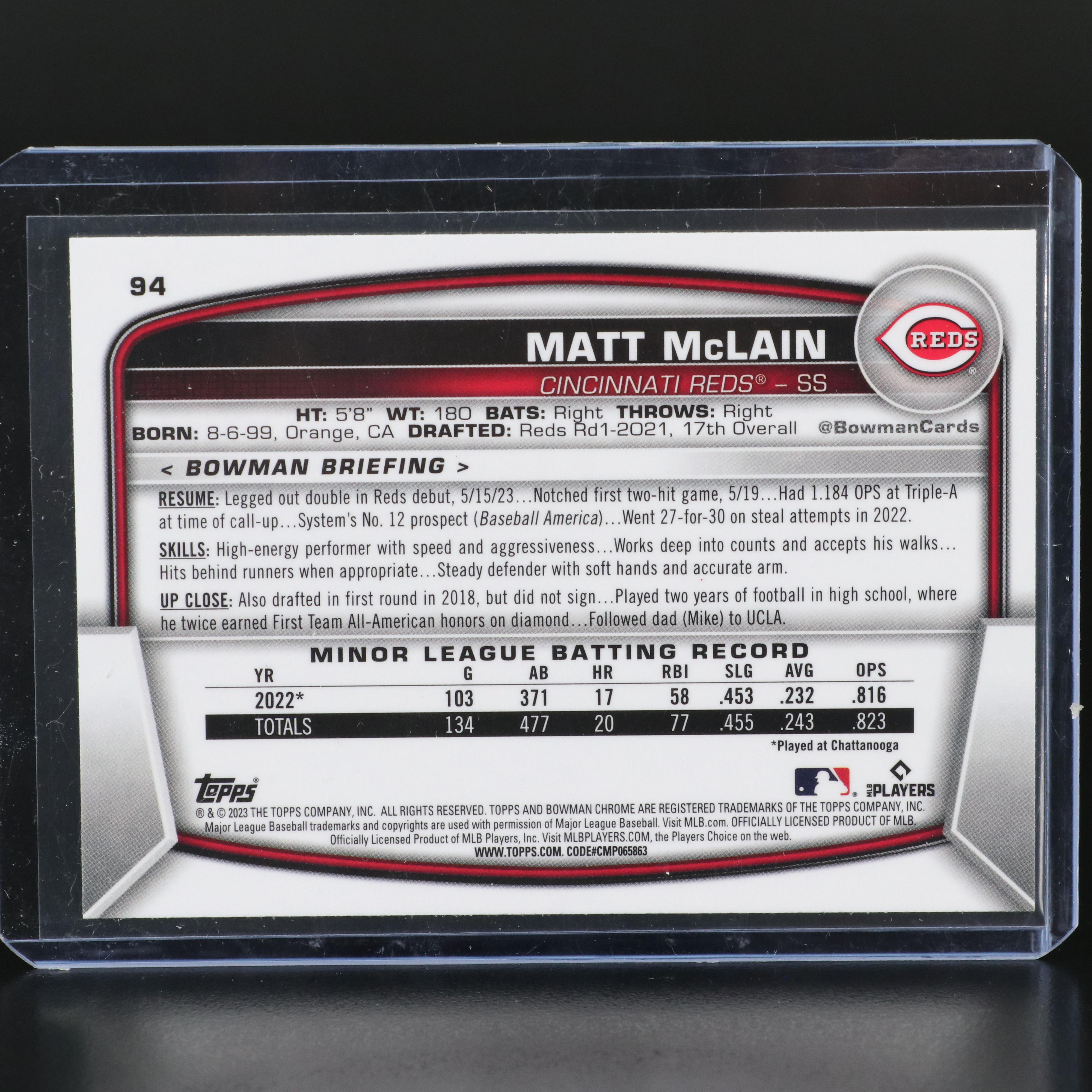 Matt McLain Signed Baseball with Elly De La Cruz Bowman Chrome 1st and More