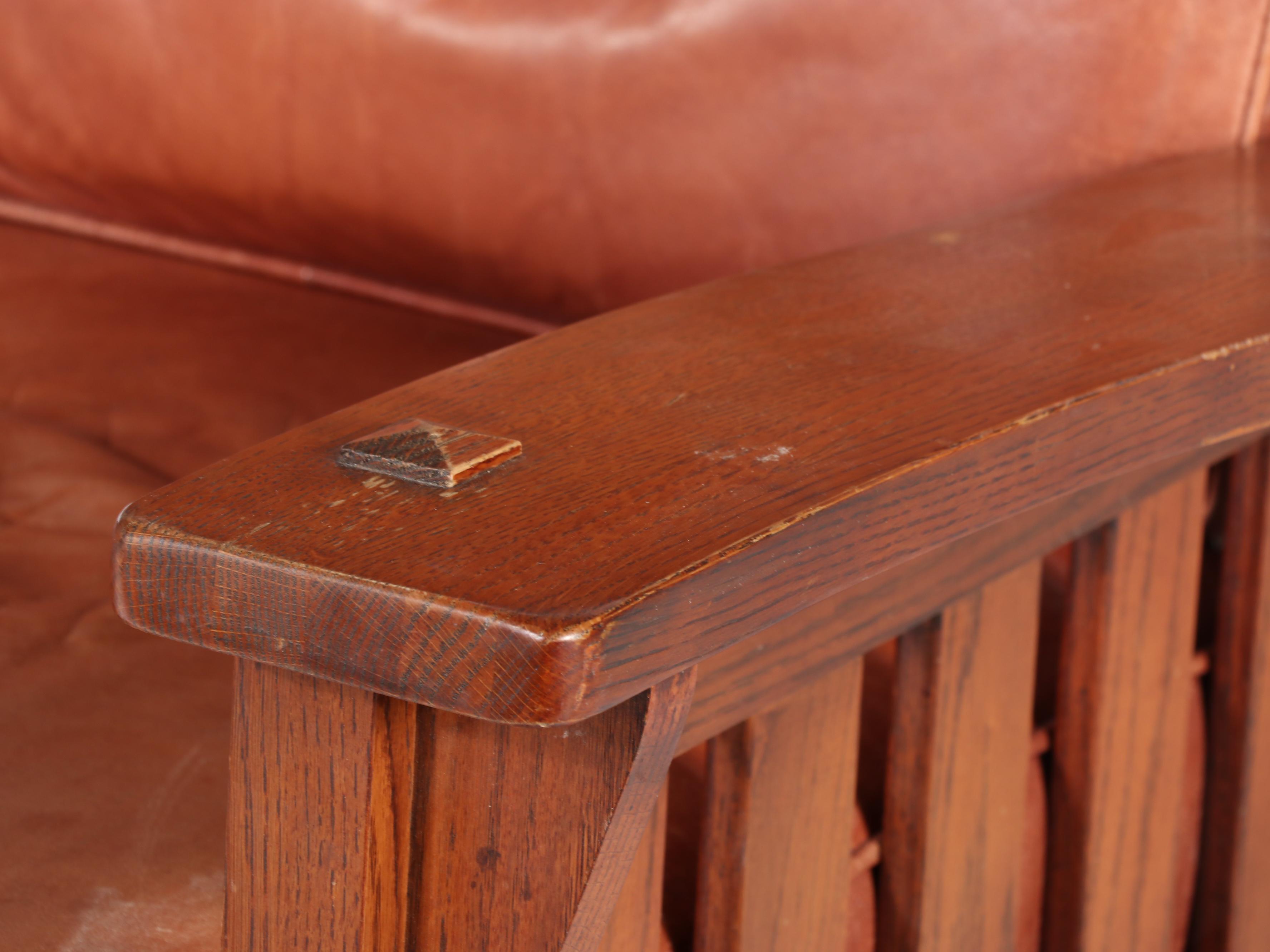 Craftsman Style Oak and Leather Rocking Chair, 20th Century
