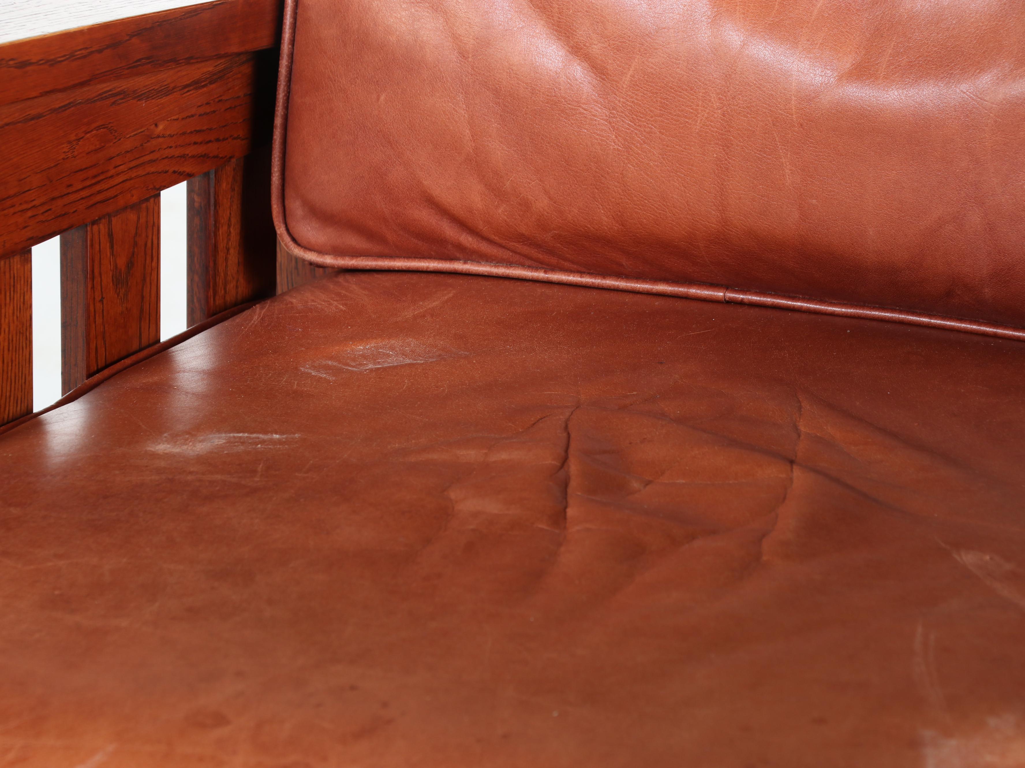 Craftsman Style Oak and Leather Rocking Chair, 20th Century