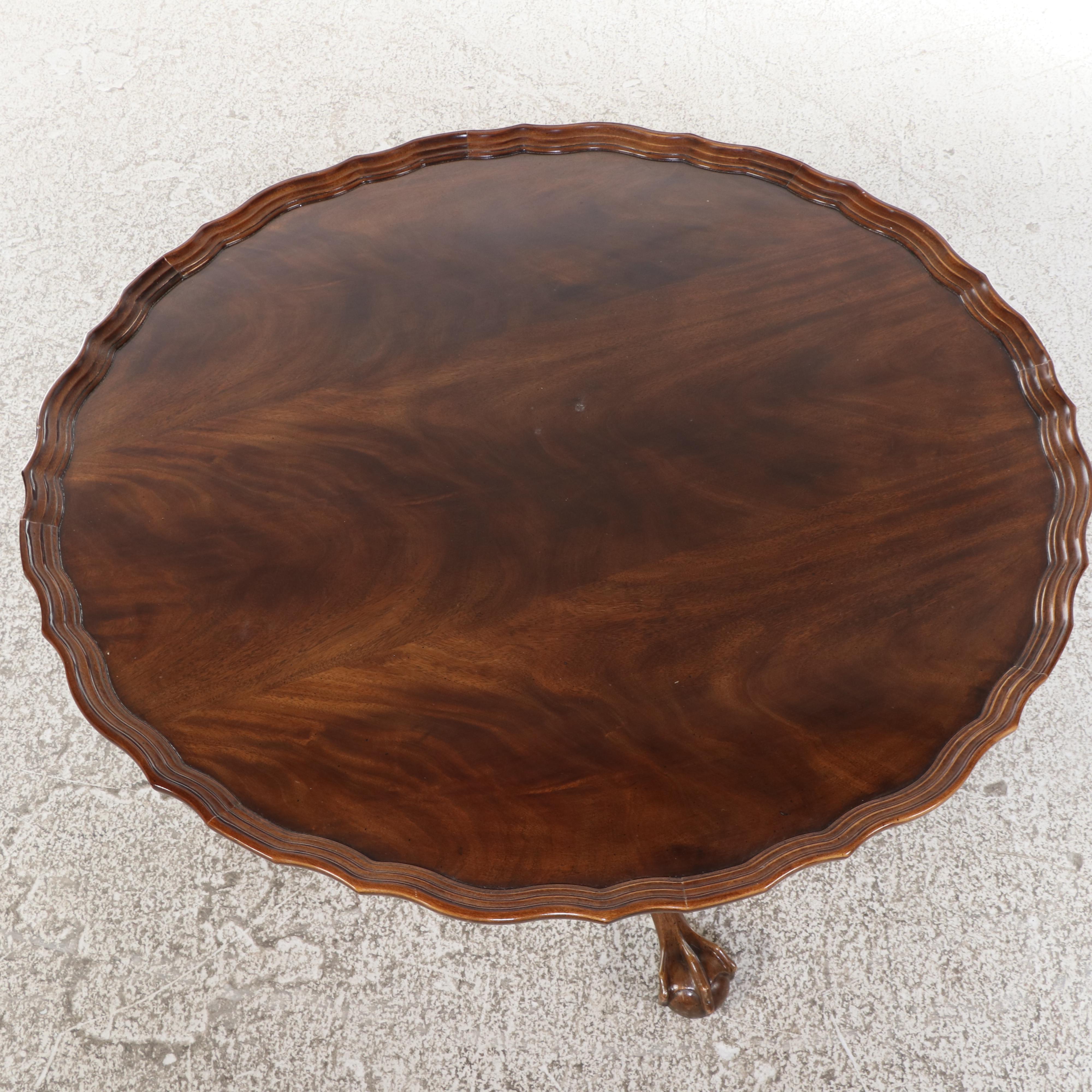 Queen Anne Style Mahogany Pie Crust Coffee Table with Ball and Claw Feet