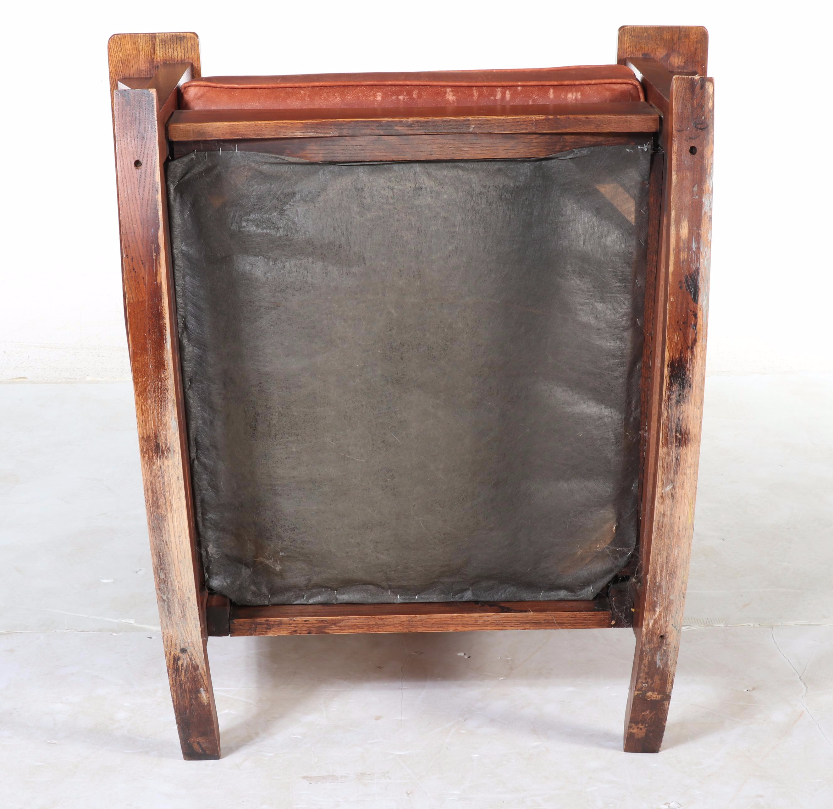 Craftsman Style Oak and Leather Rocking Chair, 20th Century