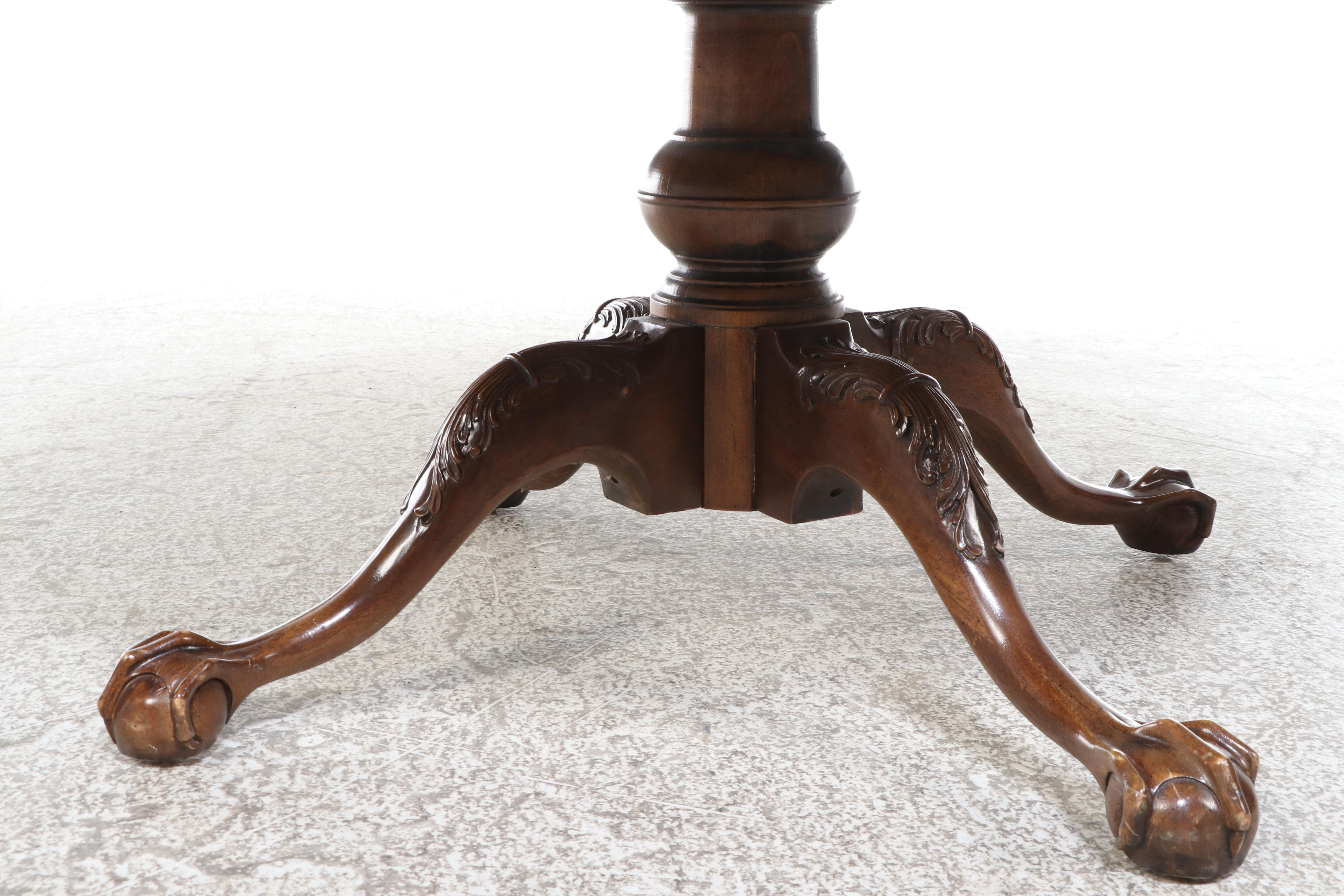 Queen Anne Style Mahogany Pie Crust Coffee Table with Ball and Claw Feet