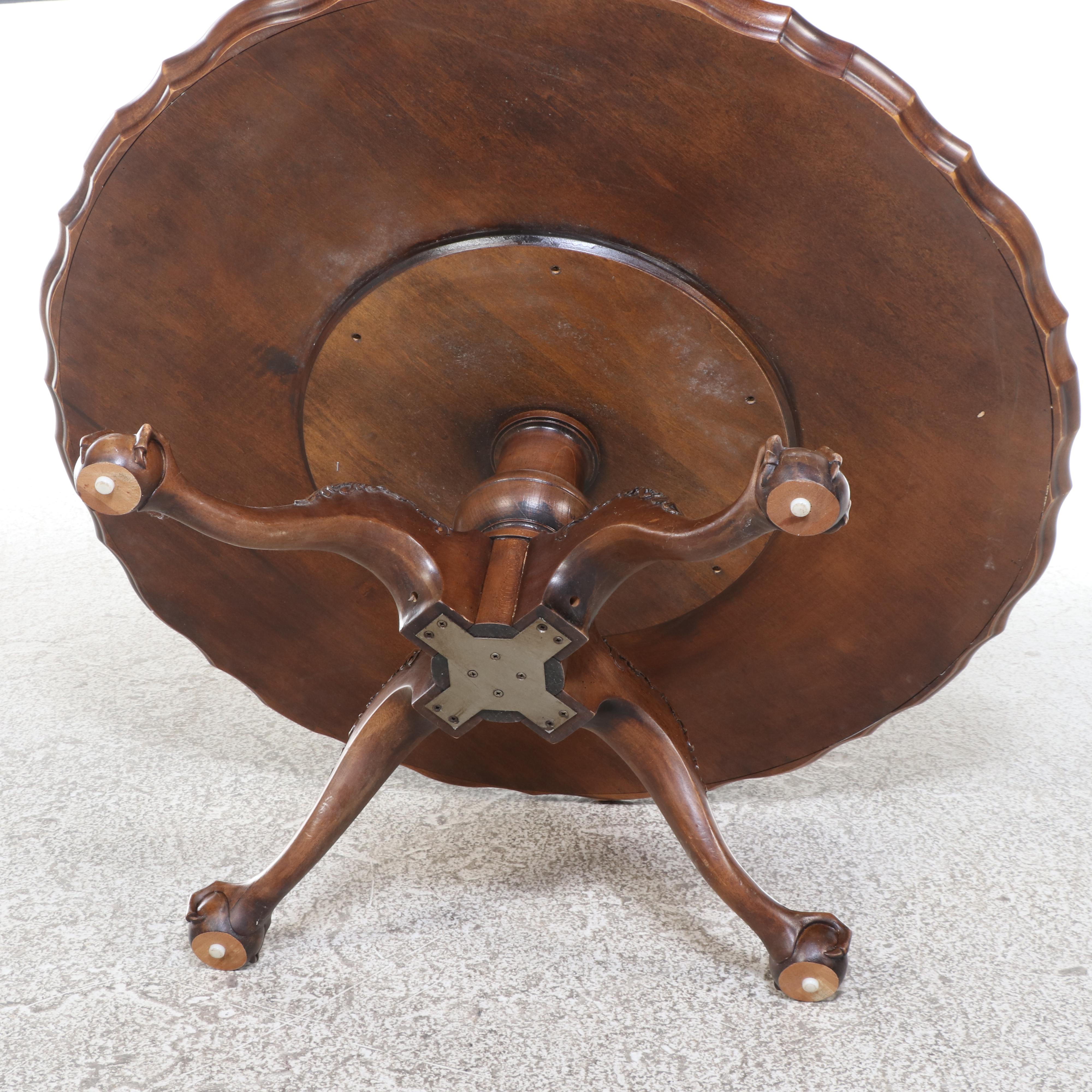 Queen Anne Style Mahogany Pie Crust Coffee Table with Ball and Claw Feet