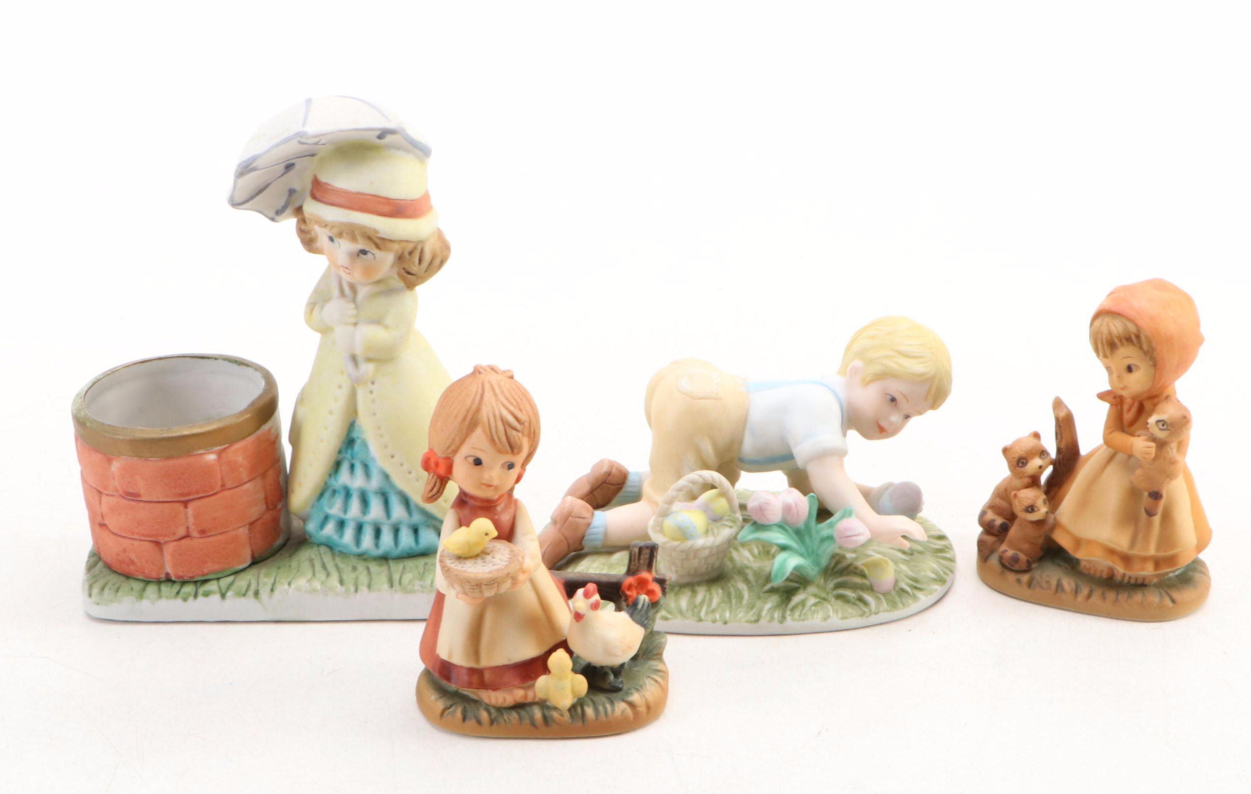 Japanese Bisque Shelf Sitter with Schmid, Enesco, Other Porcelain Figures