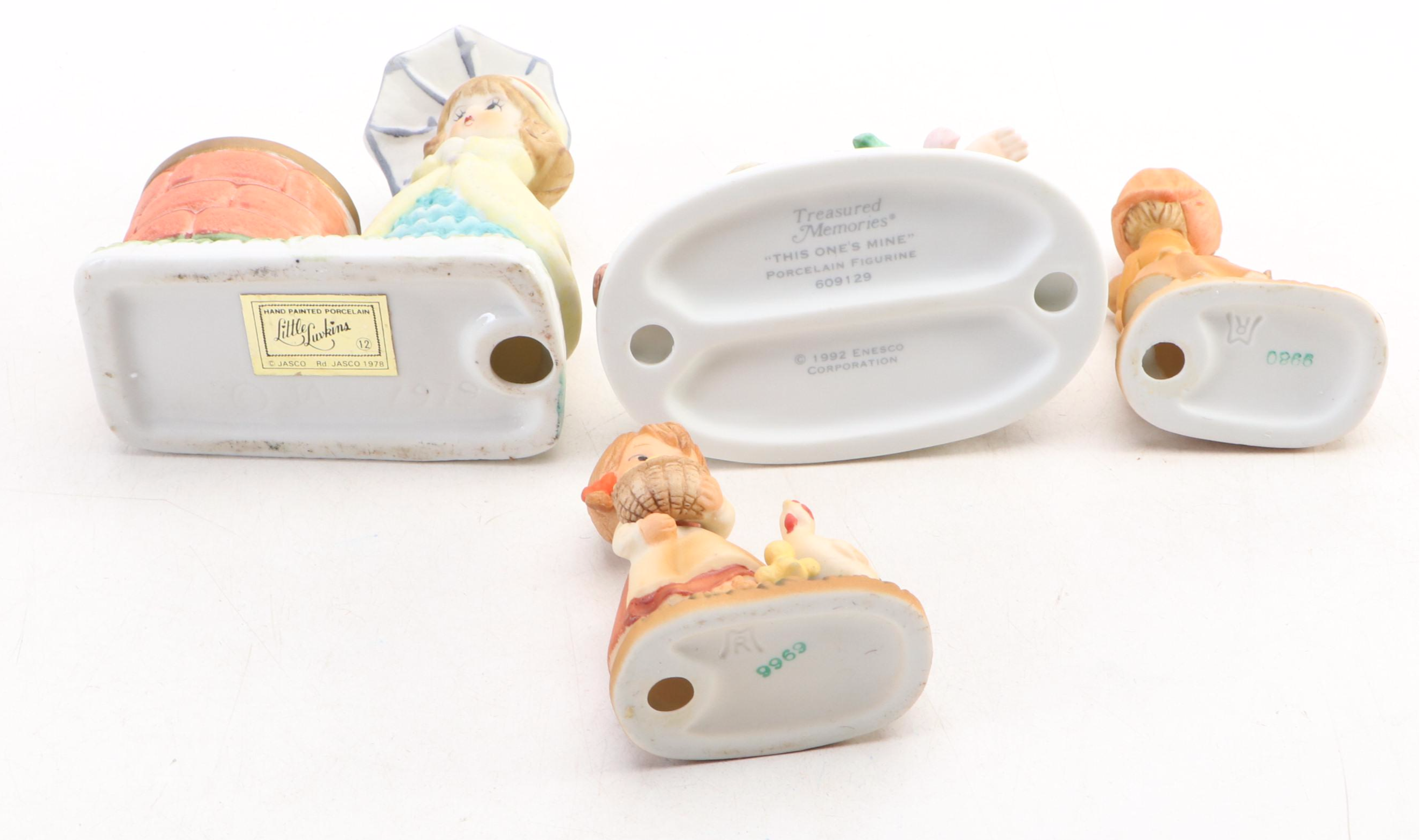 Japanese Bisque Shelf Sitter with Schmid, Enesco, Other Porcelain Figures