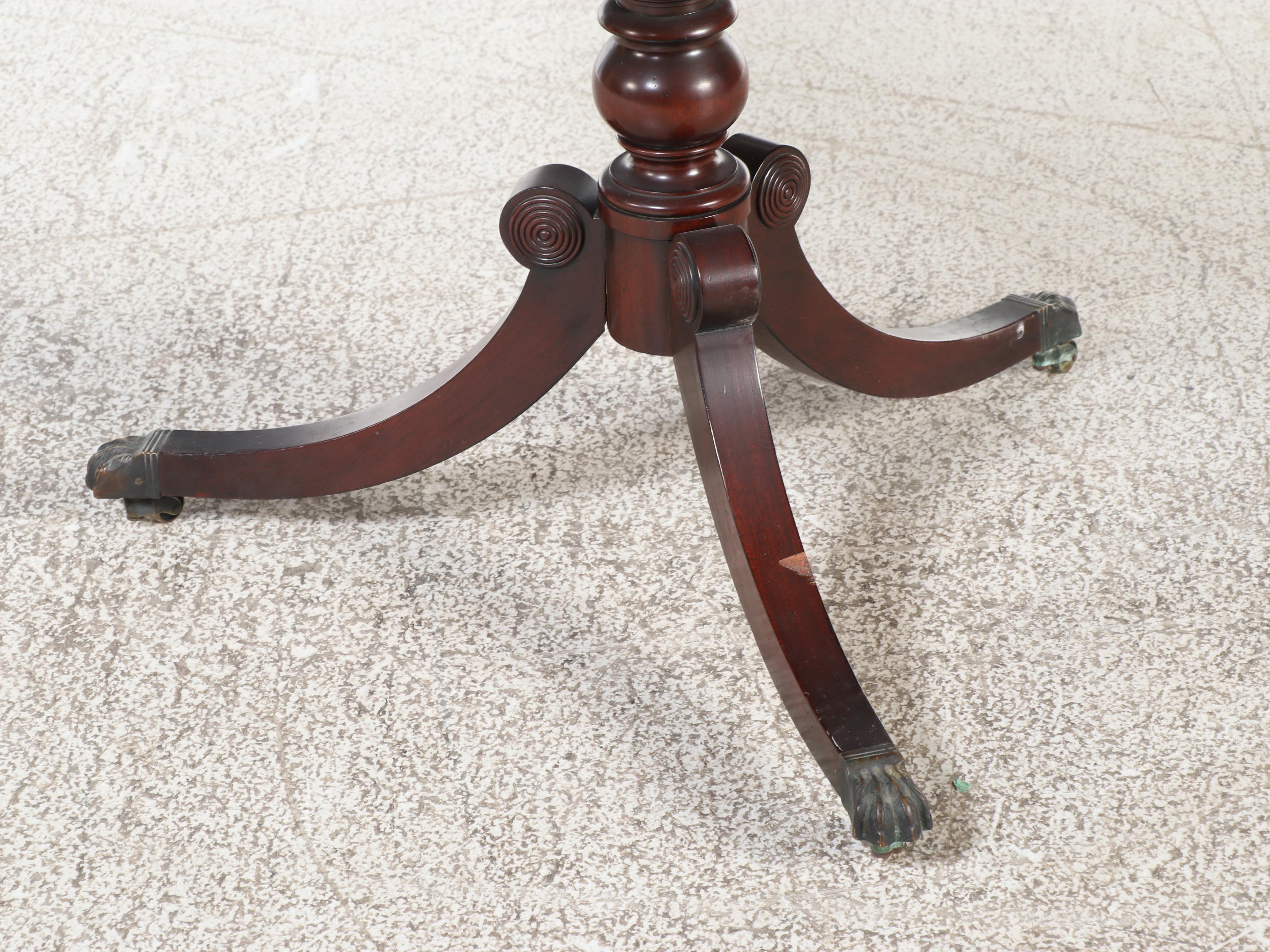 Duncan Phyfe Style Mahogany Drum Table with Tooled Leather Top