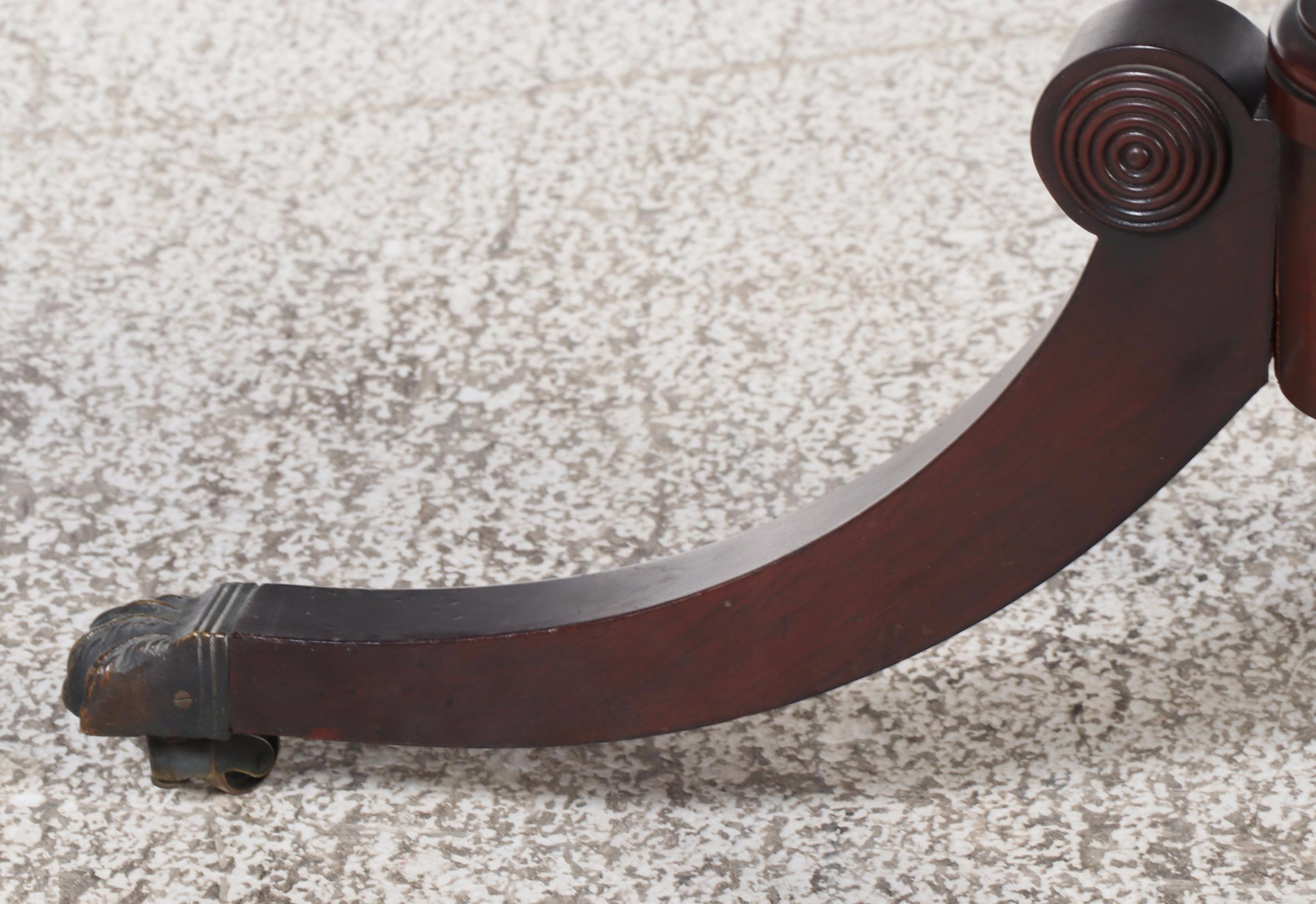 Duncan Phyfe Style Mahogany Drum Table with Tooled Leather Top