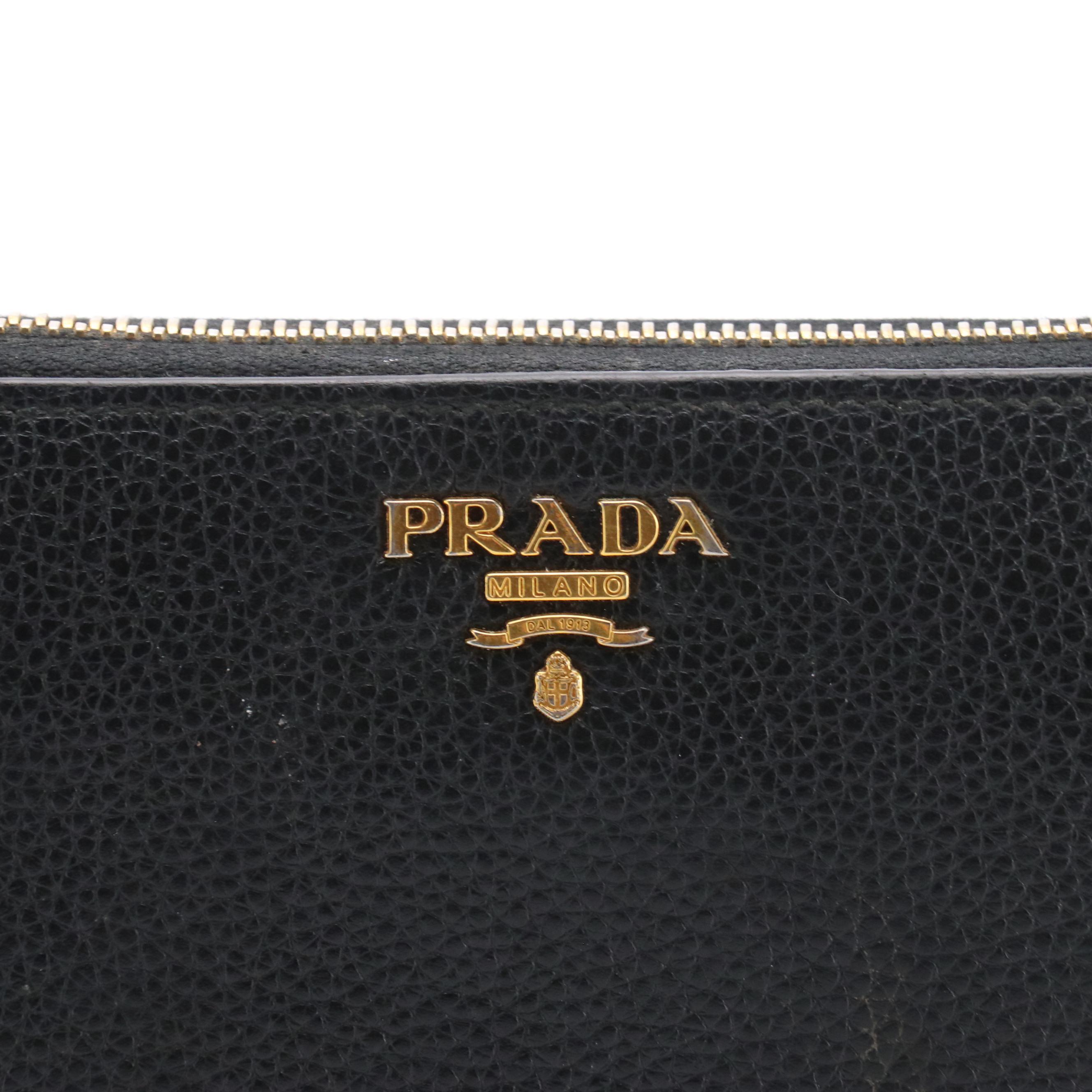Prada Black Vitello Daino Leather Zip-Around Wallet with Box