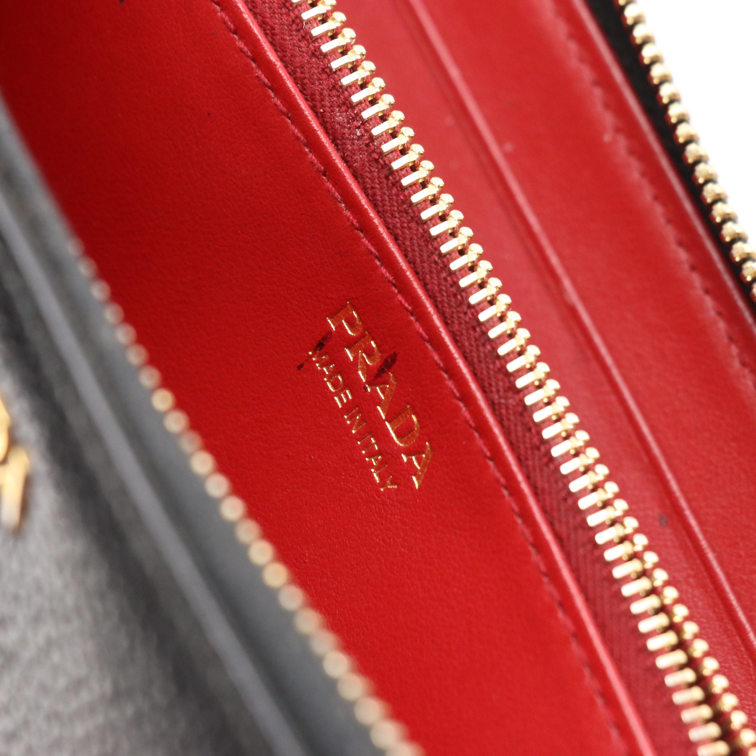 Prada Black Vitello Daino Leather Zip-Around Wallet with Box