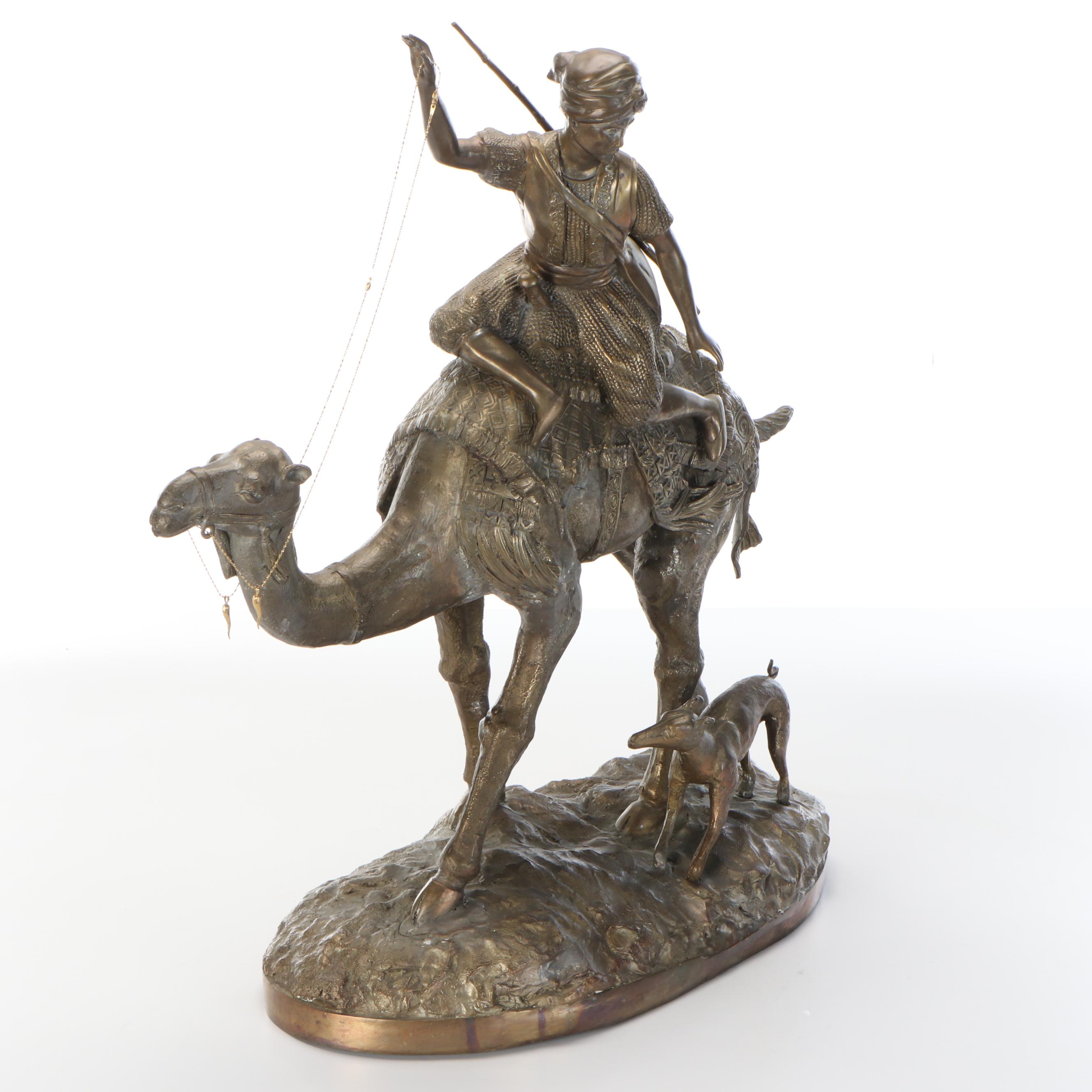 Napoleon III Style Brass Sculpture After Alfred Dubucand's  "Camel Hunter"