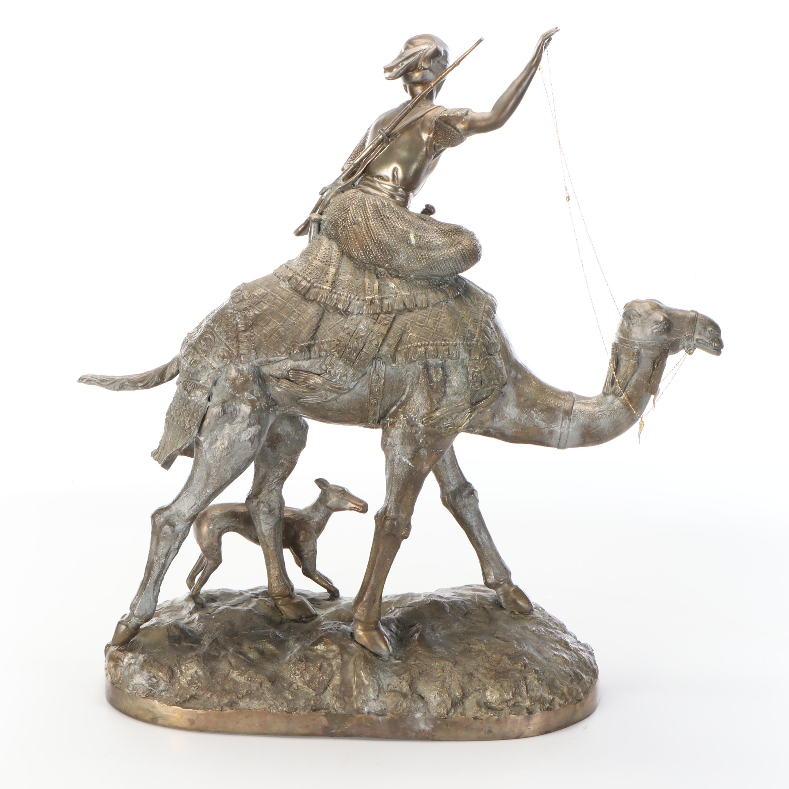 Napoleon III Style Brass Sculpture After Alfred Dubucand's  "Camel Hunter"