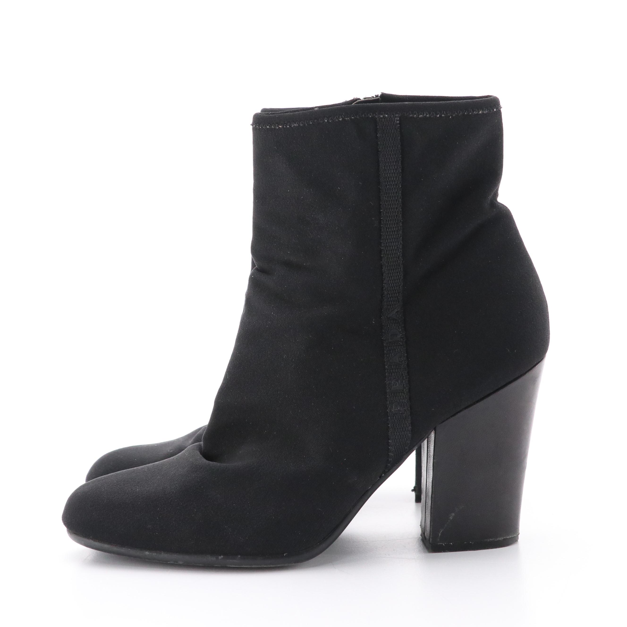 Prada Black Fabric Block-Heel Ankle Booties