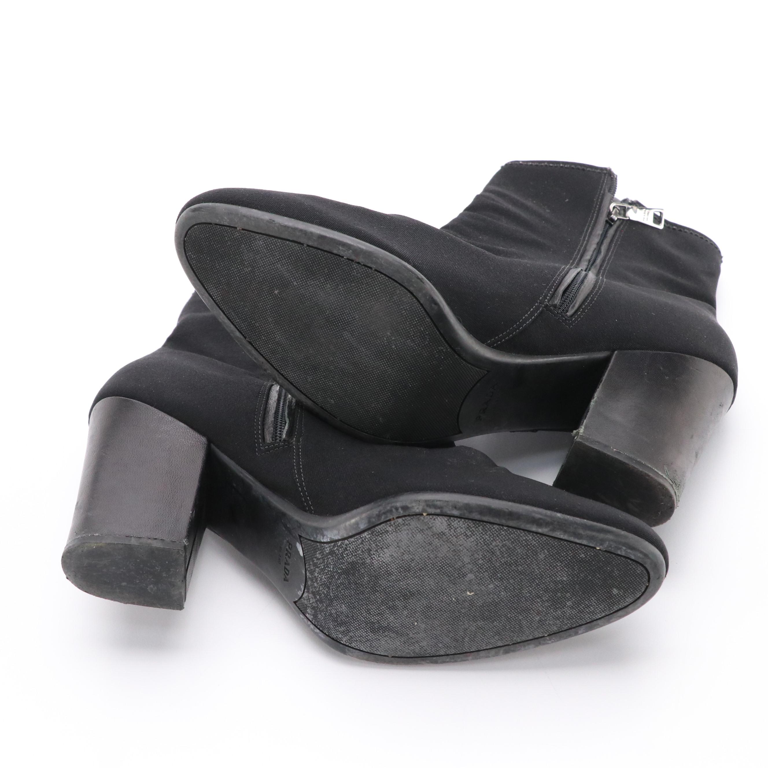 Prada Black Fabric Block-Heel Ankle Booties