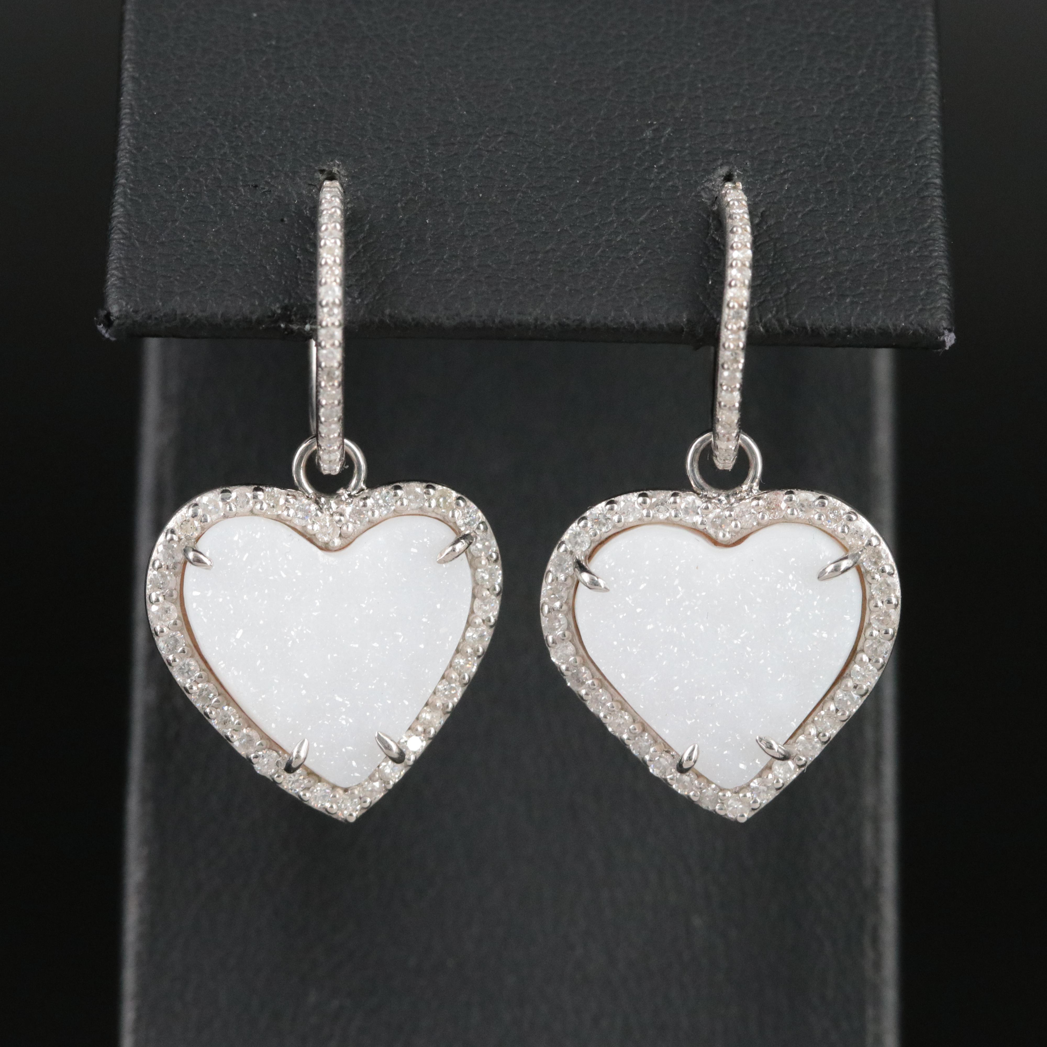 Sterling Diamond Hoops with Sheryl Lowe Druzy and Diamond Heart Enhancers