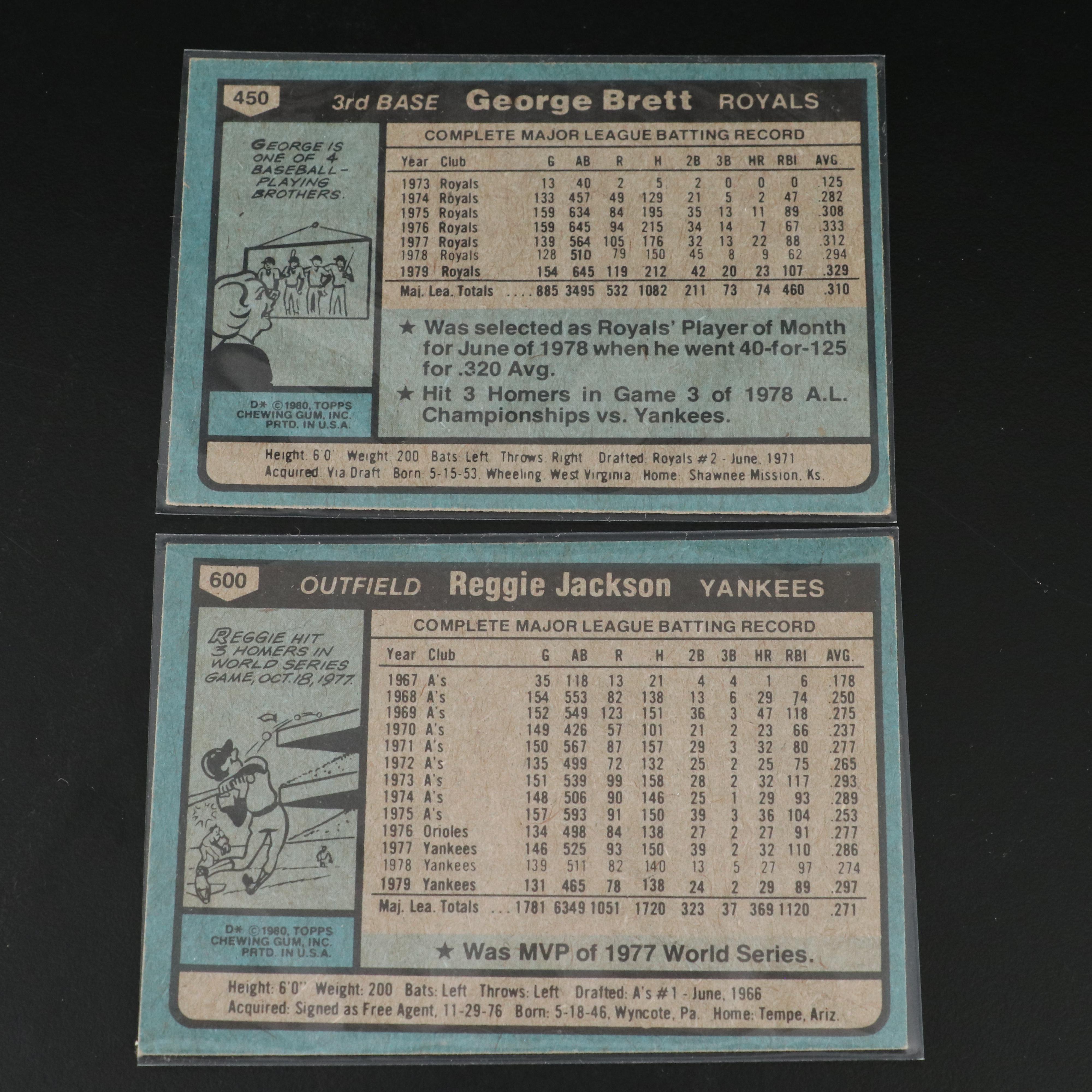 Topps Baseball Cards Featuring Reggie Jackson and More, 1970s-1980s